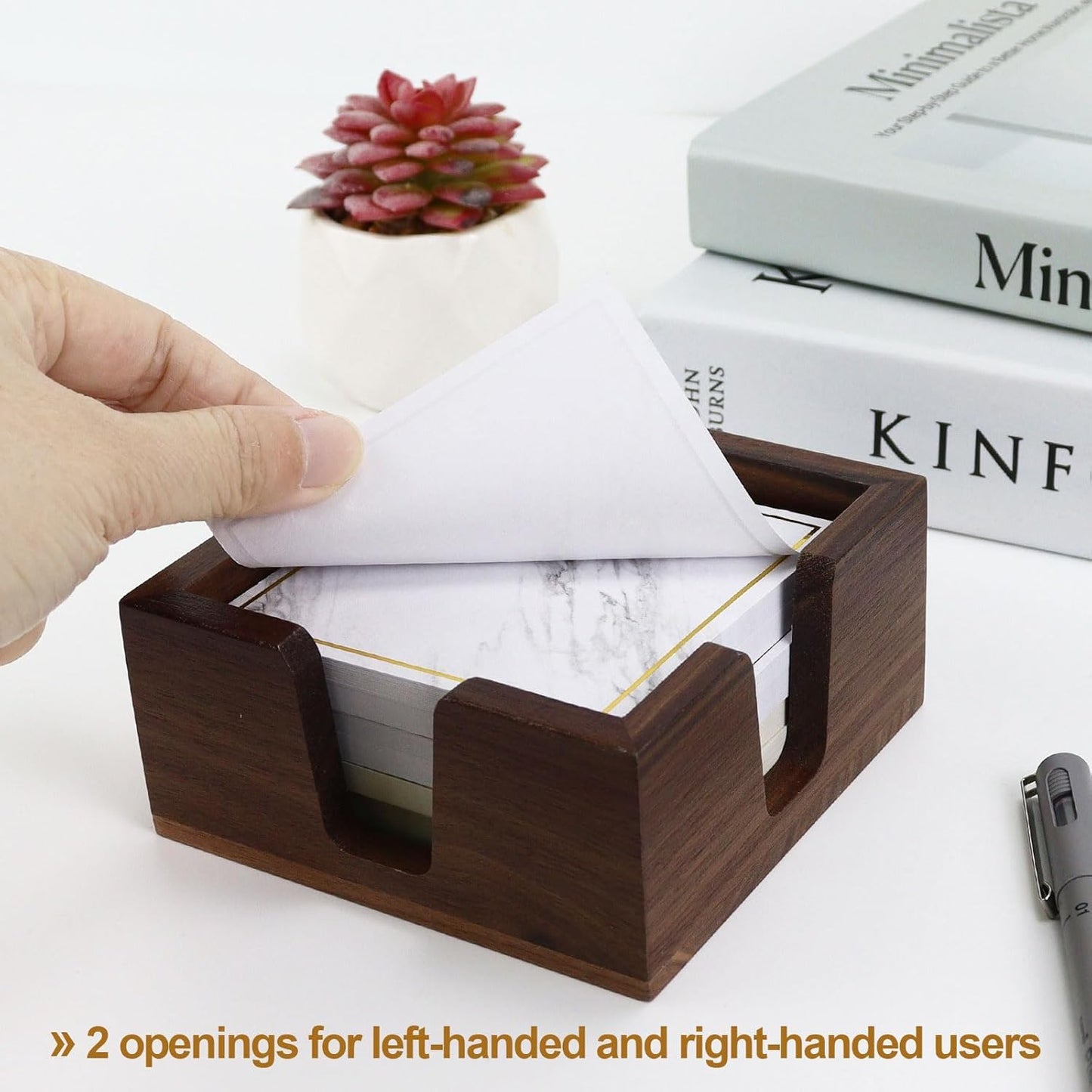 MultiBey Wooden Double Opening Sticky Note Holder, Black Walnut Self-Sticky Note Pads Holder, Wood Post it Note Dispenser Sticky Memo Holder Paper Dispenser Desk Accessory for Office Home