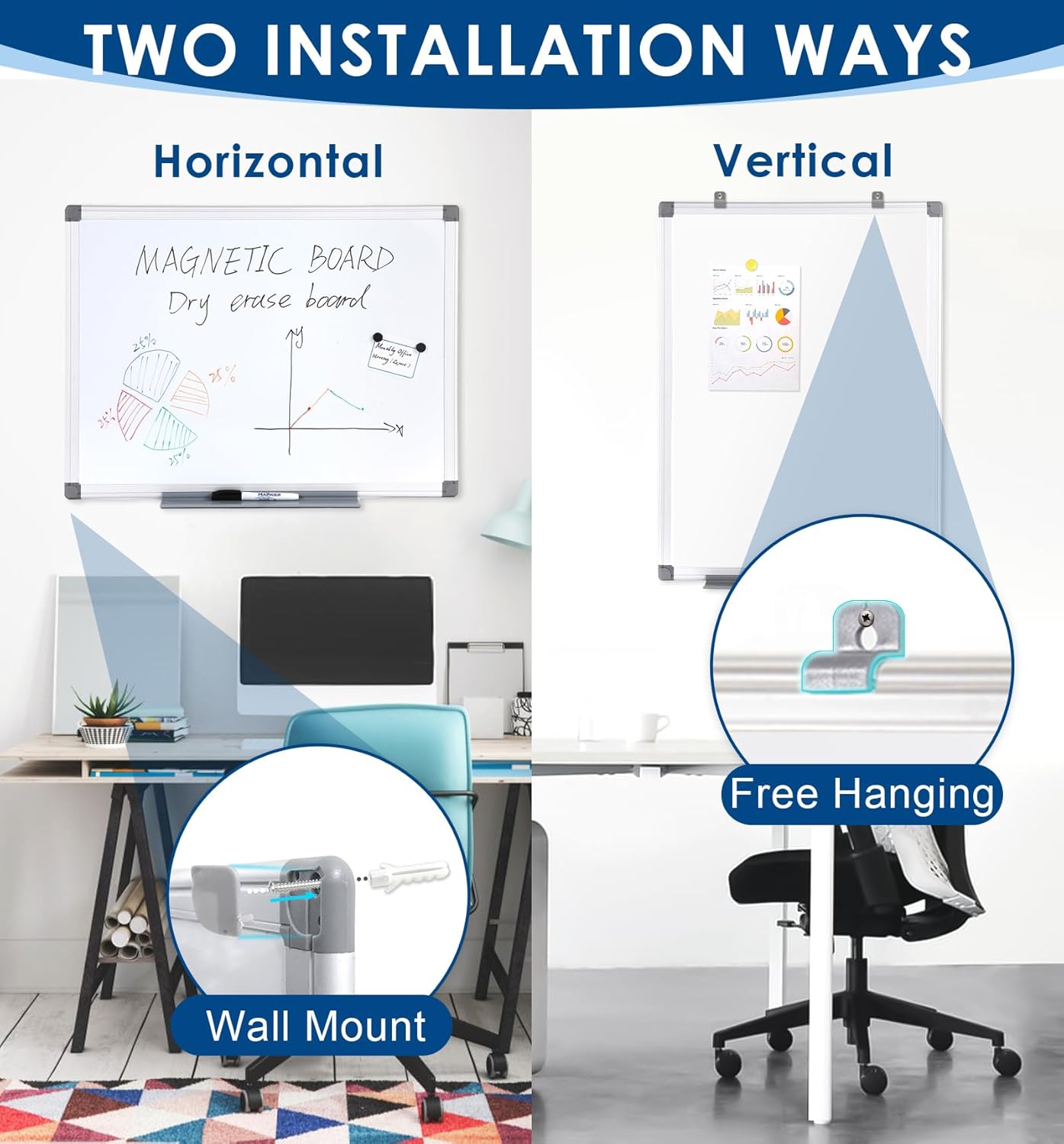 36" x 12" Magnetic White Board, Long Whiteboard Wall Hanging Vertical Board, to-do List Narrow Mini Small Portable Dry Erase Board for Walls