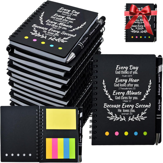 200 Pcs Bulk Christian Gifts Prayer Journal for Woman - 100 Set Religious Notepad with Christian Pen - Bible Notebook - Church Gifts for Inspirational, Bible Study, Devotions (Black)