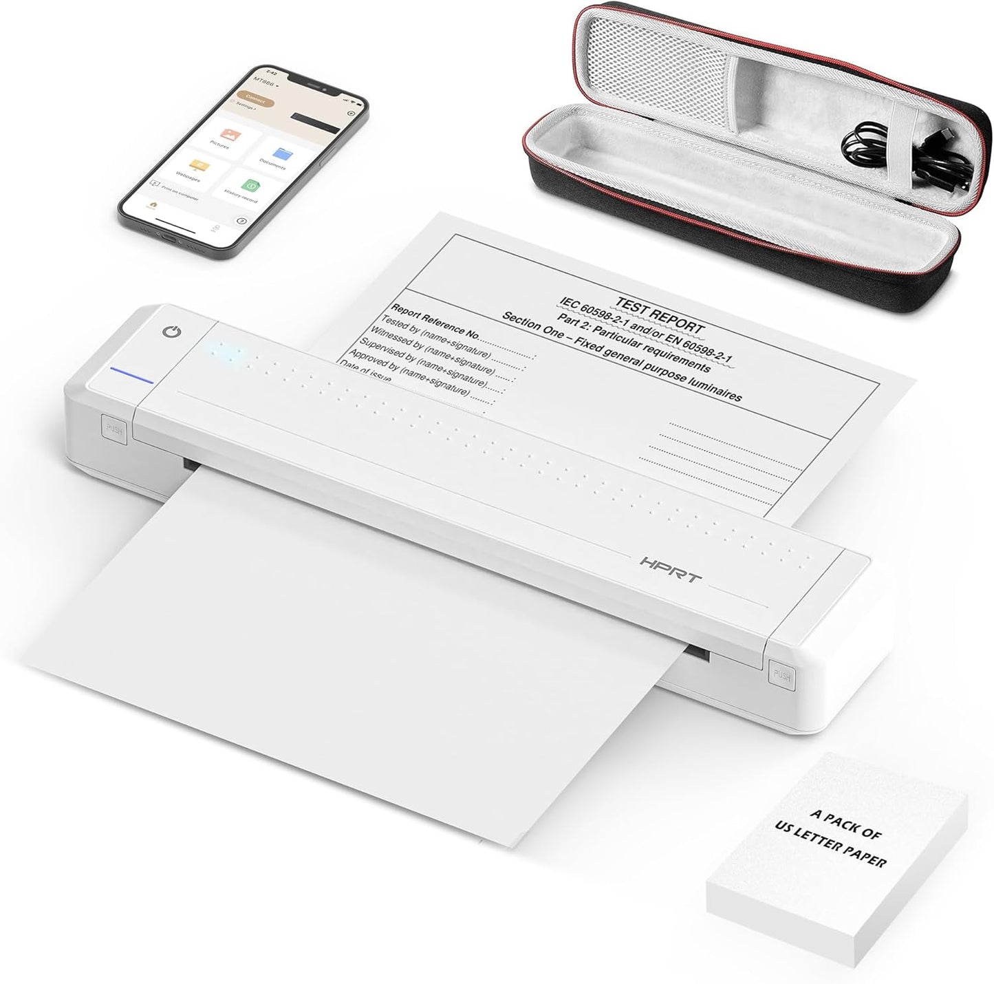 HPRT Portable Printer Wireless Bluetooth Connection MT866 Thermal Inkless Mobile Support 8.5'' X 11'' US Letter, Compatible with iPhone Android MacBook Windows Laptops (Upgraded Version), white