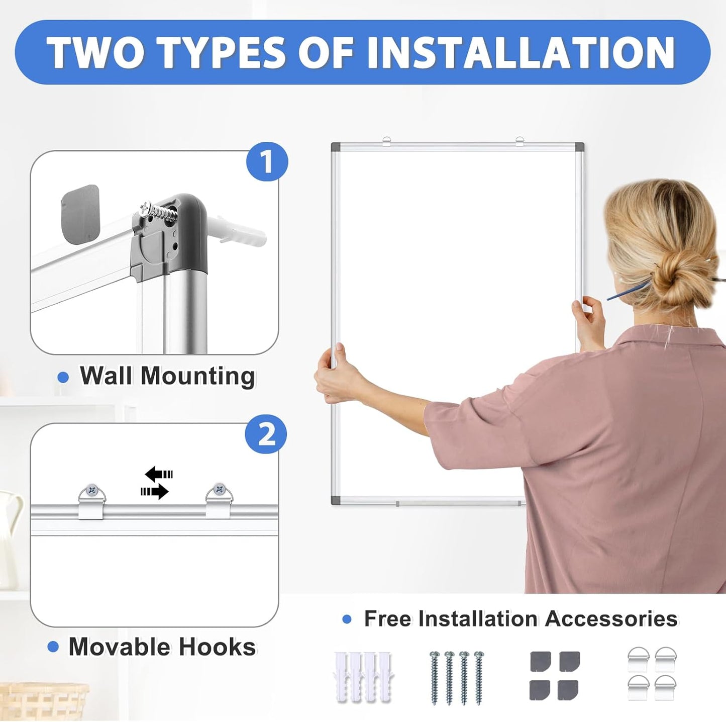 WALGLASS 2 Pack Large White Board, 72" x 40" Double-Sided Dry Erase Board Whiteboard for Wall, Hanging Mounted Whiteboard Silver Aluminium Frame for Home, School, Office