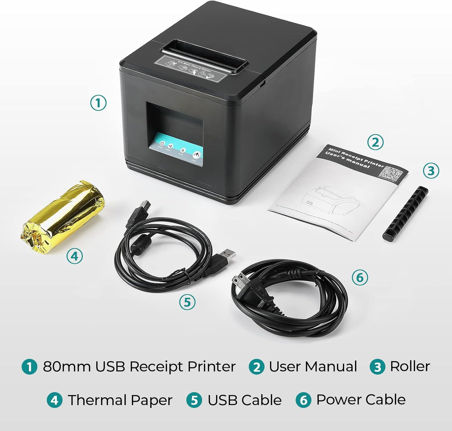 MUNBYN 80mm USB Thermal Receipt Printer, POS Printer with Auto Cutter ESC/POS Command Support Windows Mac, Do Not Support Square (Only USB Interface)