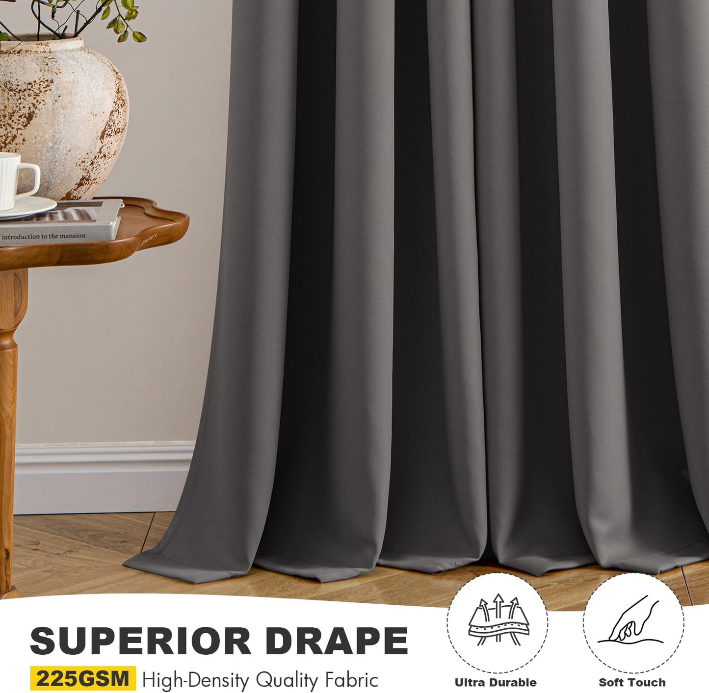 MIULEE Grey Blackout Curtains for Bedroom Living Room 84 Inches Long 2 Panels, Thermal Insulated Room Darkening Drapes Solid Grommet Top Noise Reduction Light Blocking Window Treatments 40x84 Inch