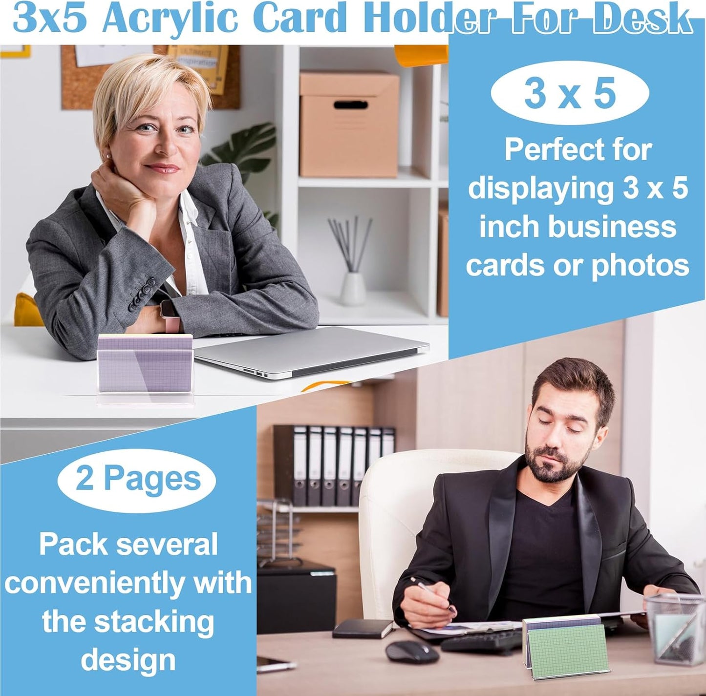 2 Pack 3x5 Index Card Display Holder Acrylic Cards Holder Stand Acrylic Business Card Holders Name Card Organizer Postcard Stand Display 200 Capacity for Studying Supplies No Card (Clear, 2 Pack)