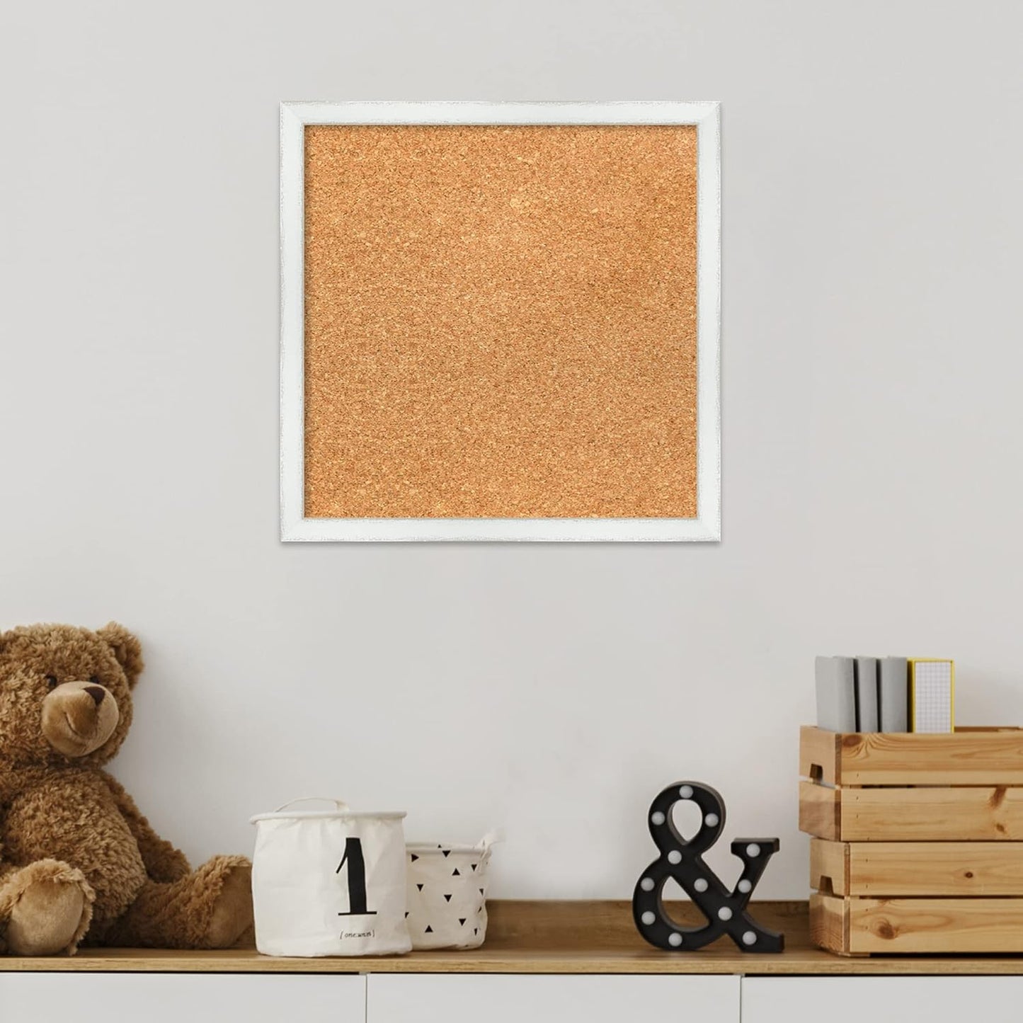 Amanti Art Natural Cork Board for Wall, 15x15 Vision Board with White Frame, Small Corkboard Office Decor for Home Organization, Country Rustic Corkboard Pinboard to Display Items for Home