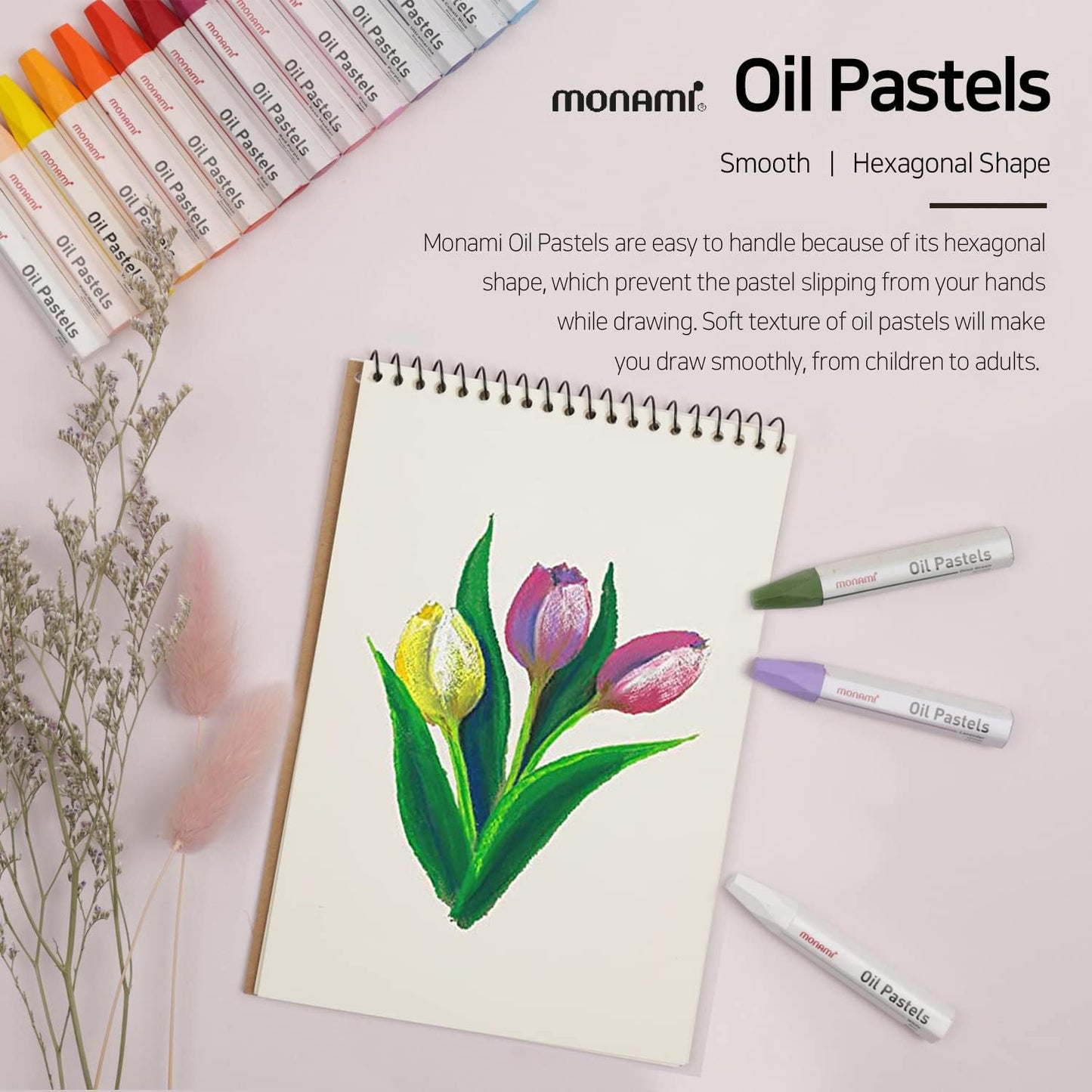 MONAMI Oil Pastels, Jumbo Size Hexagonal Shape Oil Pastels for Kids and Students with Handy Carrying Case, 18 Vivid Colors Pack