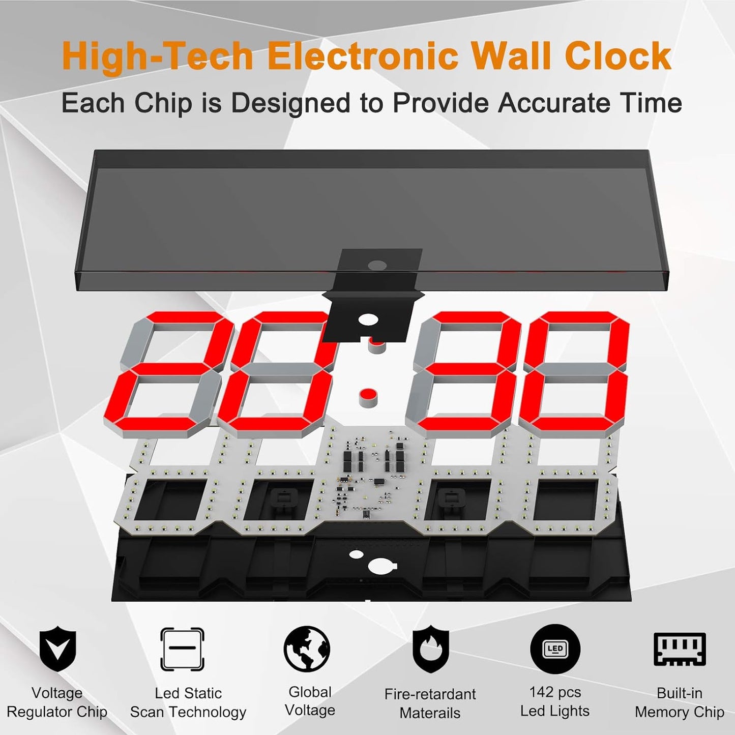 LED Large Digital Wall Clock, Oversize Wall Clock with 6” Numbers, Remote Control Count up/Countdown Timer Clock, Auto Dimmer, Big Calendar and Thermometer(Red)