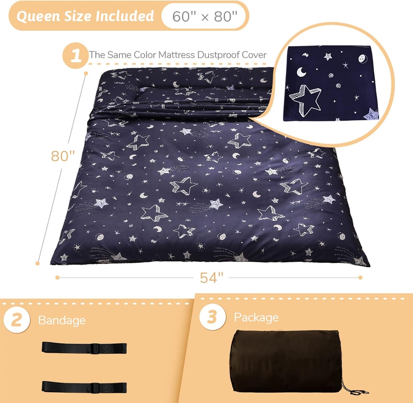 MAXYOYO Navy Star Futon Mattress Japanese Floor Mattress Tatami Floor Mat Foldable Bed Portable Camping Mattress Kids Sleeping Pad Floor Lounger Couch Bed Queen Size