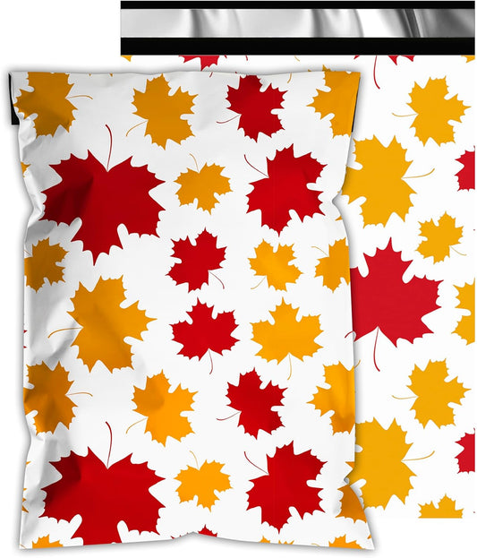 Poly Mailers 12x15.5 Inch 50 Pcs - Maple Leaf printed Shipping Bags, 2.4mil Thickness, Waterproof and Tear Resistant Mailing Envelopes, Self-Sealing Packaging Bags for Small Business