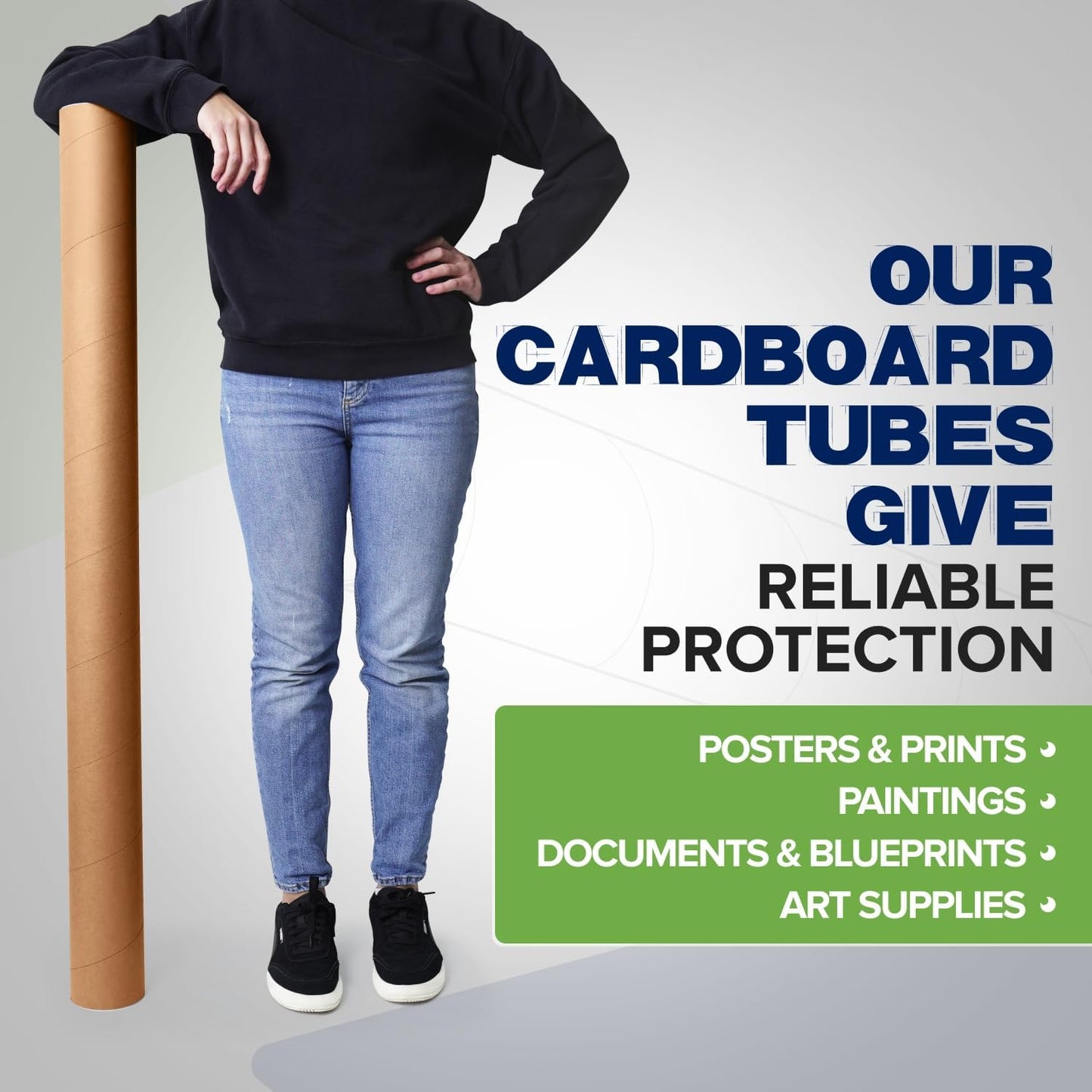 4" x 48" Reinforced Kraft Paper Mailing Tube, Pack of 2 Tubes with 2 Caps Each – USPS Approved Poster Tube – Made in USA Cardboard Tube for Shipping and Storing Posters, Prints, Artwork, or Documents