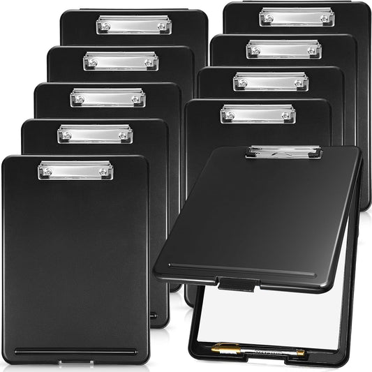10 Pcs Clipboard with Storage Plastic Nursing Clipboard 9.5 x 13.5 Inch with Low Profile Clip Foldable Clip Board with Storage for Home Office Back to School Supplies