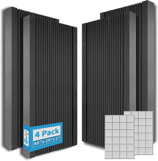 Art3d 4-Pack Wedge Design Acoustic Foam Panels, 48" x 24" x 2" High-Density Soundproof Foam Wall Panels for Wall, Ceiling, Quick-Recovery Noise Dampening Panels for Office, Studio and Home
