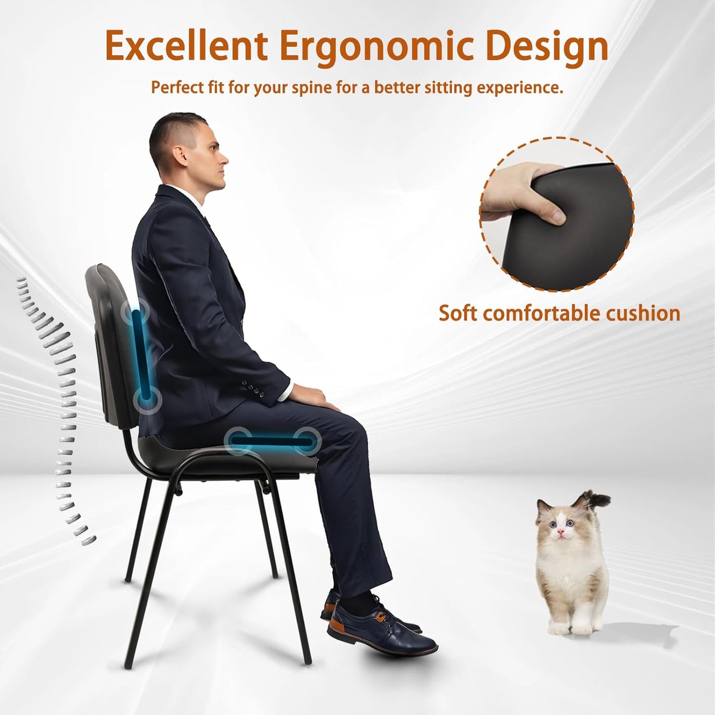CLATINA Stacking Conference Room Chairs No Wheels, PU Leather Waiting Room Chair Armless Stackable Office Guest Chair with Metal Frames for Reception Lobby Side Training School, Black Set of 10