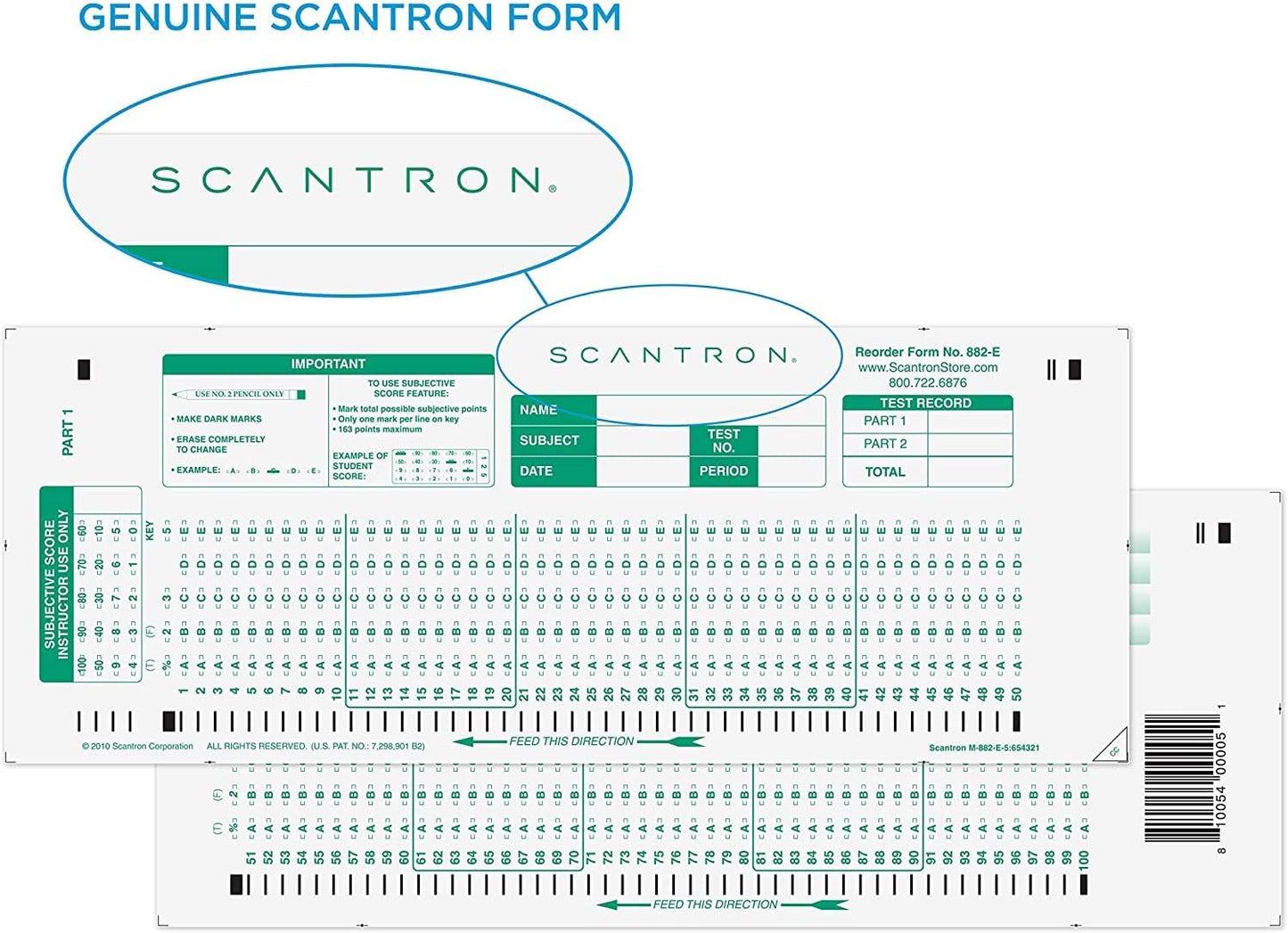 Official SCANTRON Brand 882-E Answer Sheet (500 Pack)
