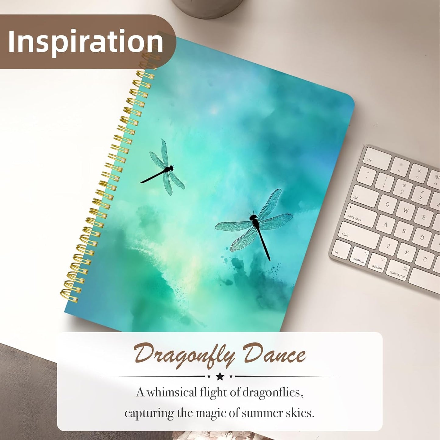 Cute Spiral Notebook journal B5 Aesthetic Pretty Design for Women Girls Kawaii with Pocket, 10 x 7.2 inch, Lined, Dragonfly