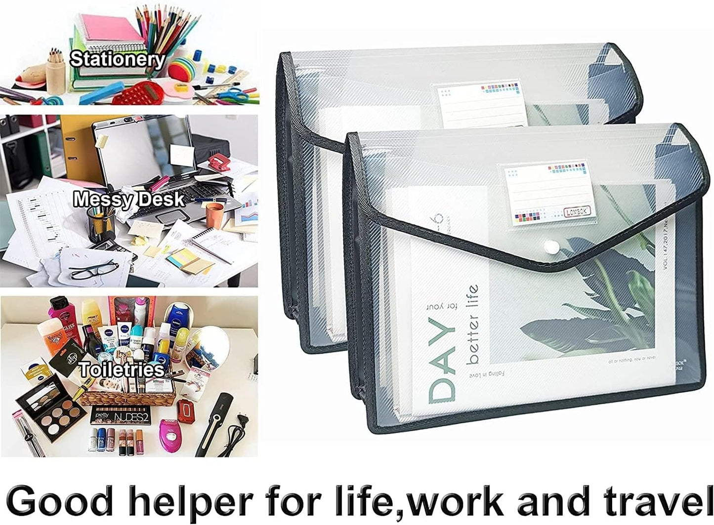 YoeeJob Plastic File Folders Legal Size Expandable Document Folder with Snap Button Closure, A4 Expanding File Wallet Envelopes Pouch with Label Pocket, 18 Packs, Black