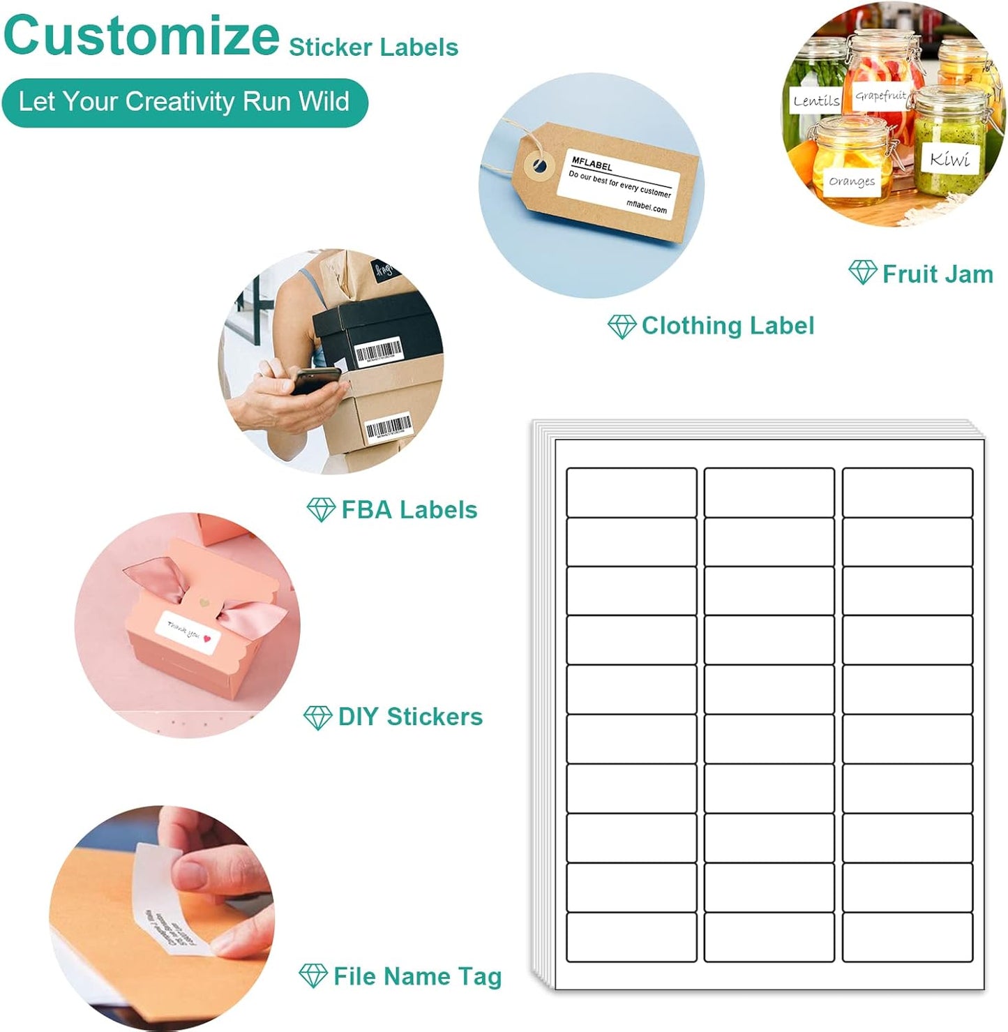 MFLABEL 1" x 2-5/8" Address Labels for Laser & Inkjet Printers 15,000 White Shipping Stickers(500Sheets,30/Sheet)+48 Free Fragile Stickers | Easy Peel,Mailing Labels for Packages, Shipping