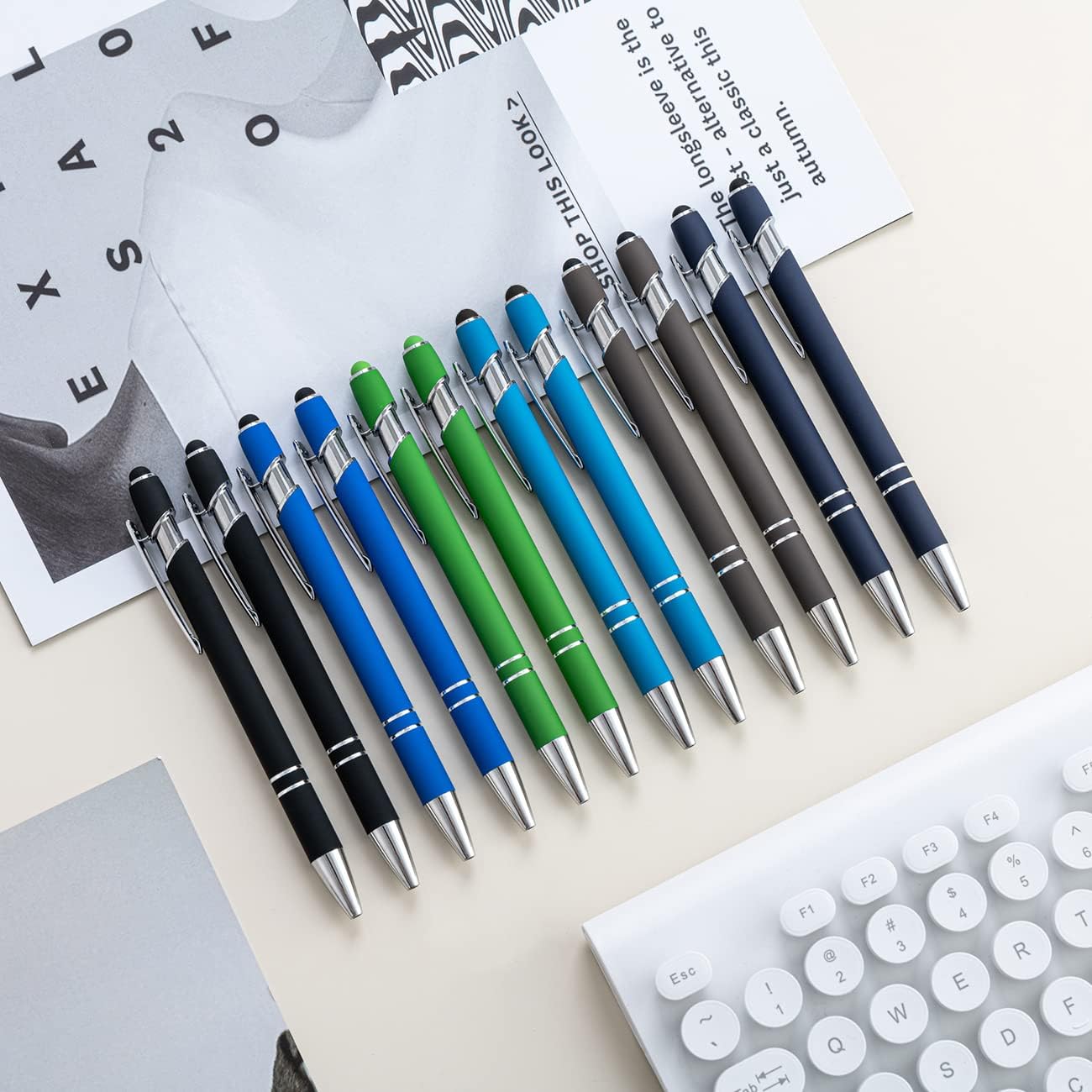 PASISIBICK 12 Pieces Ballpoint Pen with Stylus Tip, 2 in 1 Stylus Stylish Pen, Premium Metal Stylus Pen for Touch Screens, Black Ink, 1.0 mm Medium Point.(Pack of 12)