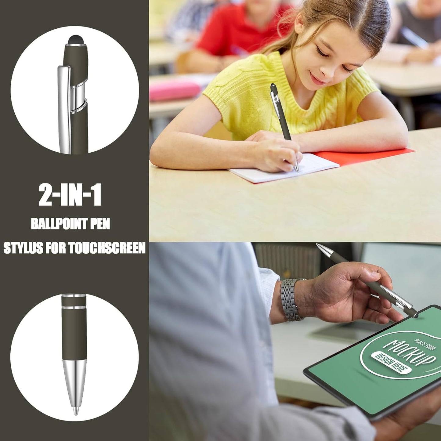 36 Pcs Blue Ink Ballpoint Pen with Stylus 2 in 1 Ballpoint Pen for Touch Screens School Office Coworkers (Coffee)