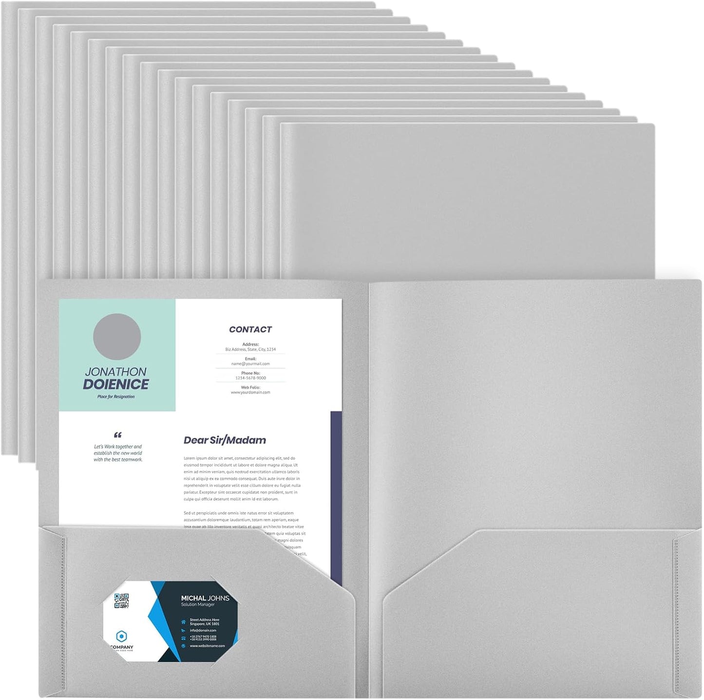 Gueevin 50 Pcs Plastic Folders with Pockets, Back to School Two Pocket Folder Fit Letter Size, Heavy Duty School Business Card Holder for Home Office, 11. 61 x 9. 45 Inches (Gray)
