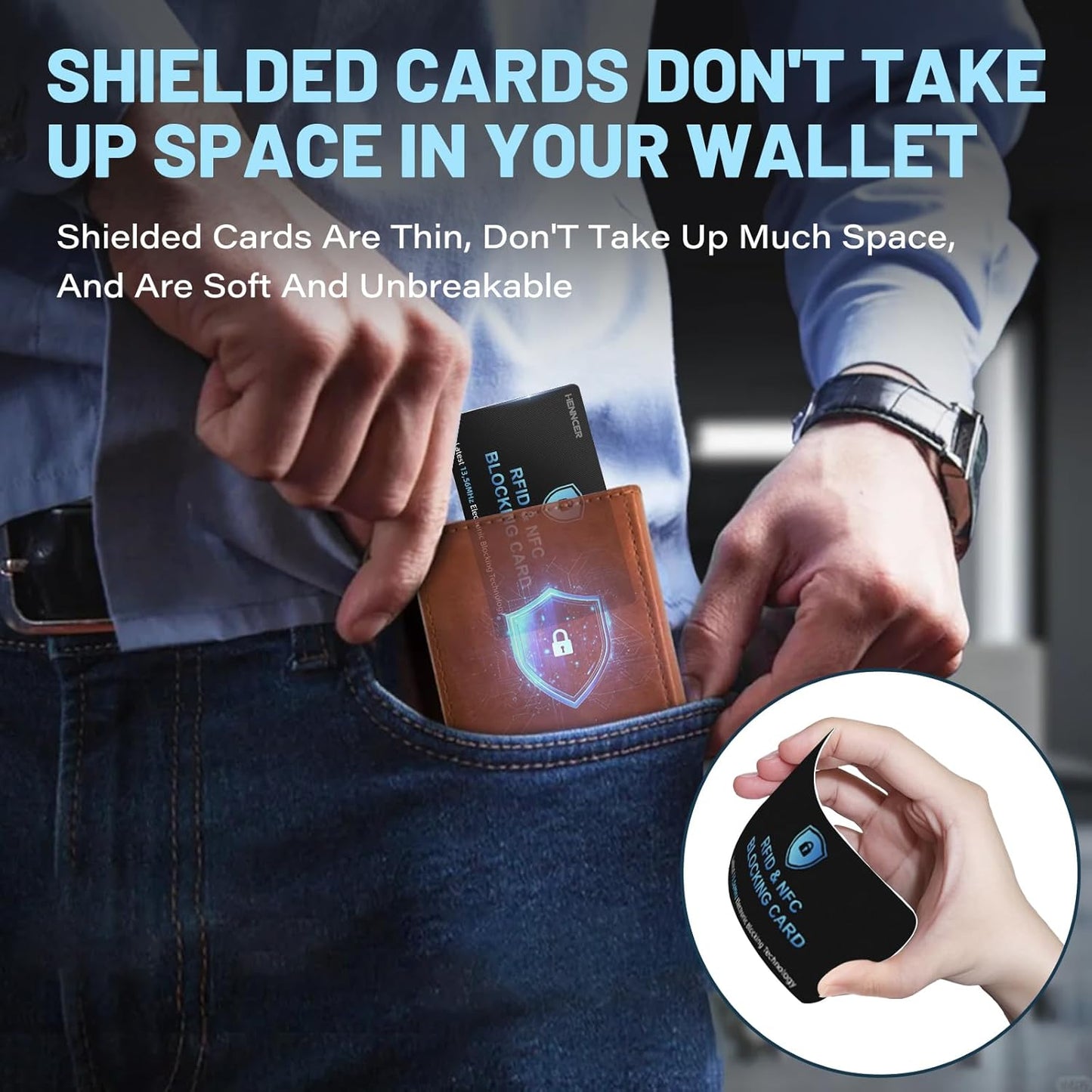 RFID Blocking Card, NFC Debit Credit Card Passport Protector, Entire Wallet Protection Blocker Set for Men & Women, Smart Slim Design Perfectly fits in Wallet and Purse (18)