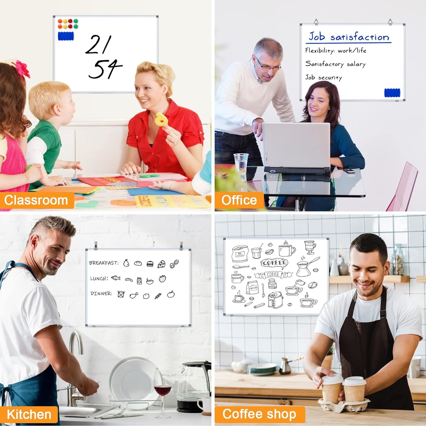H-Qprobd White Board Dry Erase Whiteboard for Wall, 18"x24" Hanging Wall Mounted Magnetic Whiteboard Aluminium Frame for Home, Office, School, Kitchen