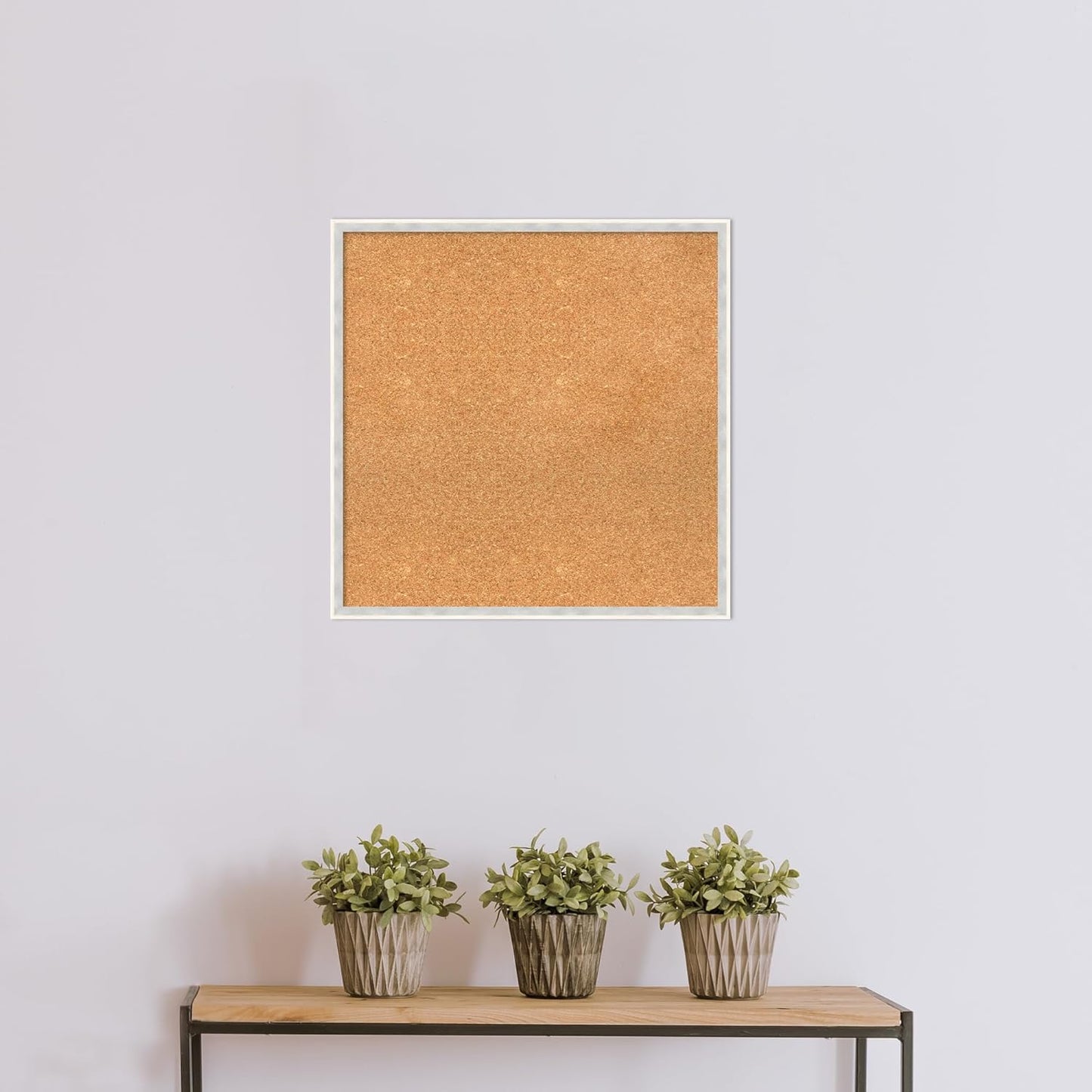 Amanti Art Natural Cork Board for Wall, 25x25 Vision Board with White Frame, Medium Corkboard Office Decor for Home Organization, Modern Corkboard Pinboard to Display Items for Home Organization in