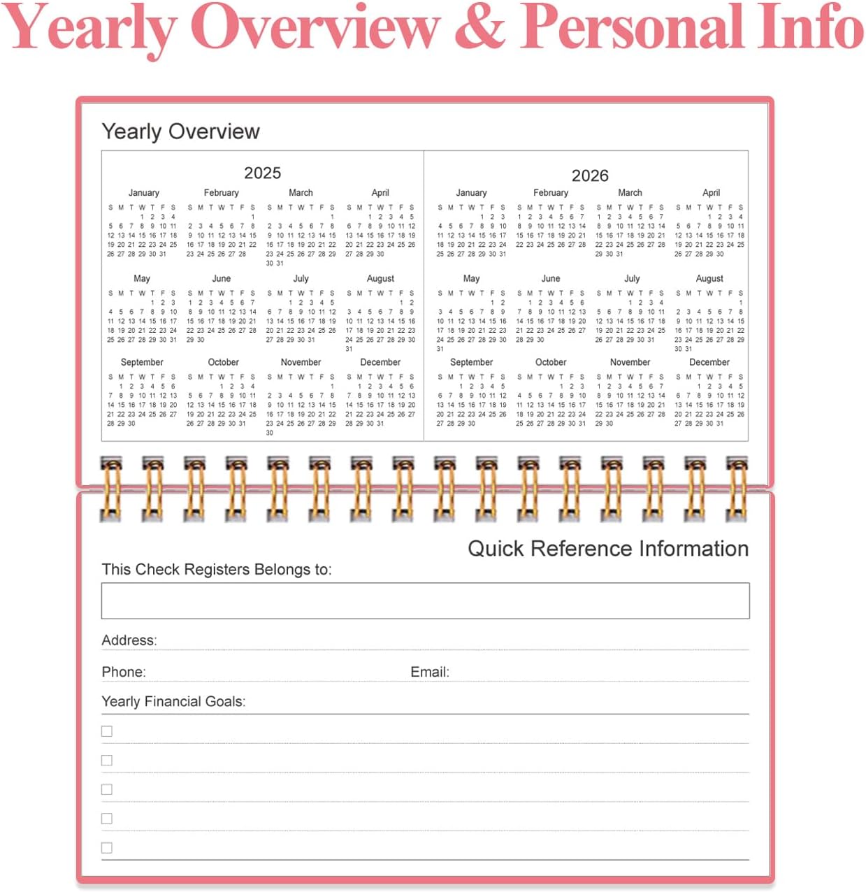 Check Registers for Personal Checkbook - A6 Blank Ledger Transaction Registers for Personal, Check Register Book for Checking and Saving Account, Deposit and Credit Card, 3,75" x 6.75", Pink