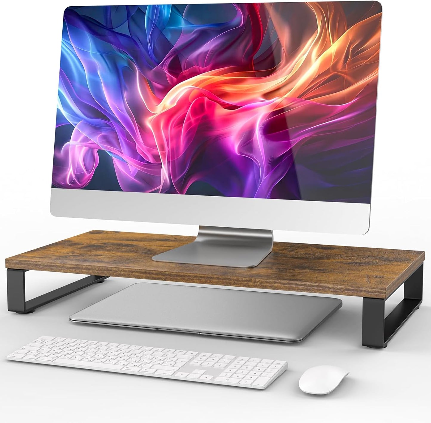XINYAO Computer Monitor Stand for Desk, 24 inch Ergonomic Desks Riser with Spacious Storage for Laptop, Printer, Accessories