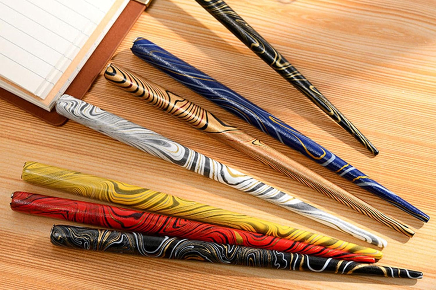 Gullor Wooden Dip Pen Calligraphy Set with Black Ink & 6 Nibs for Beginners, Kids, Writing, Signatures and Drawing, Blue