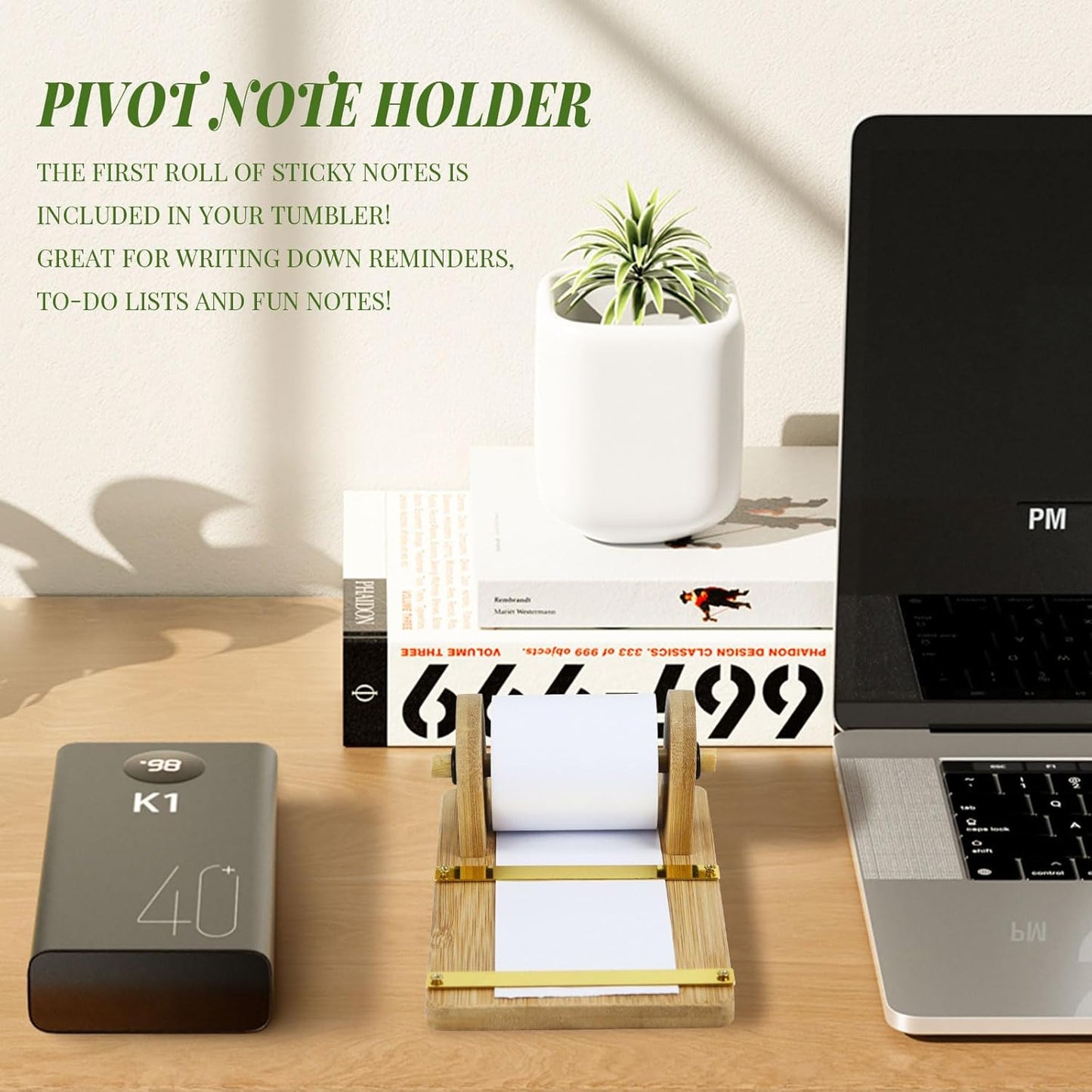 Note Paper Dispenser Desk, Wooden Paper Roll Holder for Note Taking, with 36ft Note, Desktop Grocery List Sticky Notes Holder for Desk Artwork to-Do Lists Ideal for Home