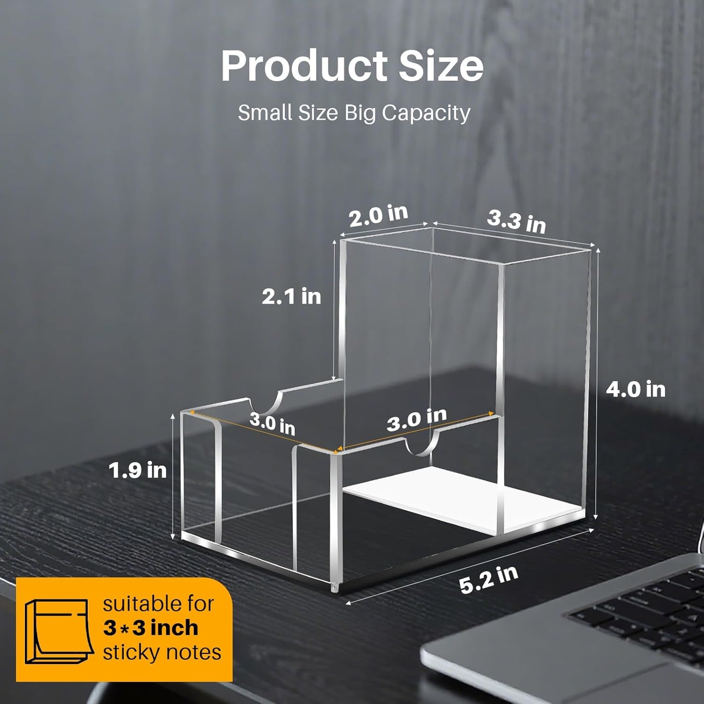 Sticky Note Holder, Crystal Clear Acrylic Pen and Sticky Note Dispenser for 3x3 Inches Note Pads, 3-in-1 Simple Phone Stand for Office Home School Dorm Room Desk Organizer(No Pads)