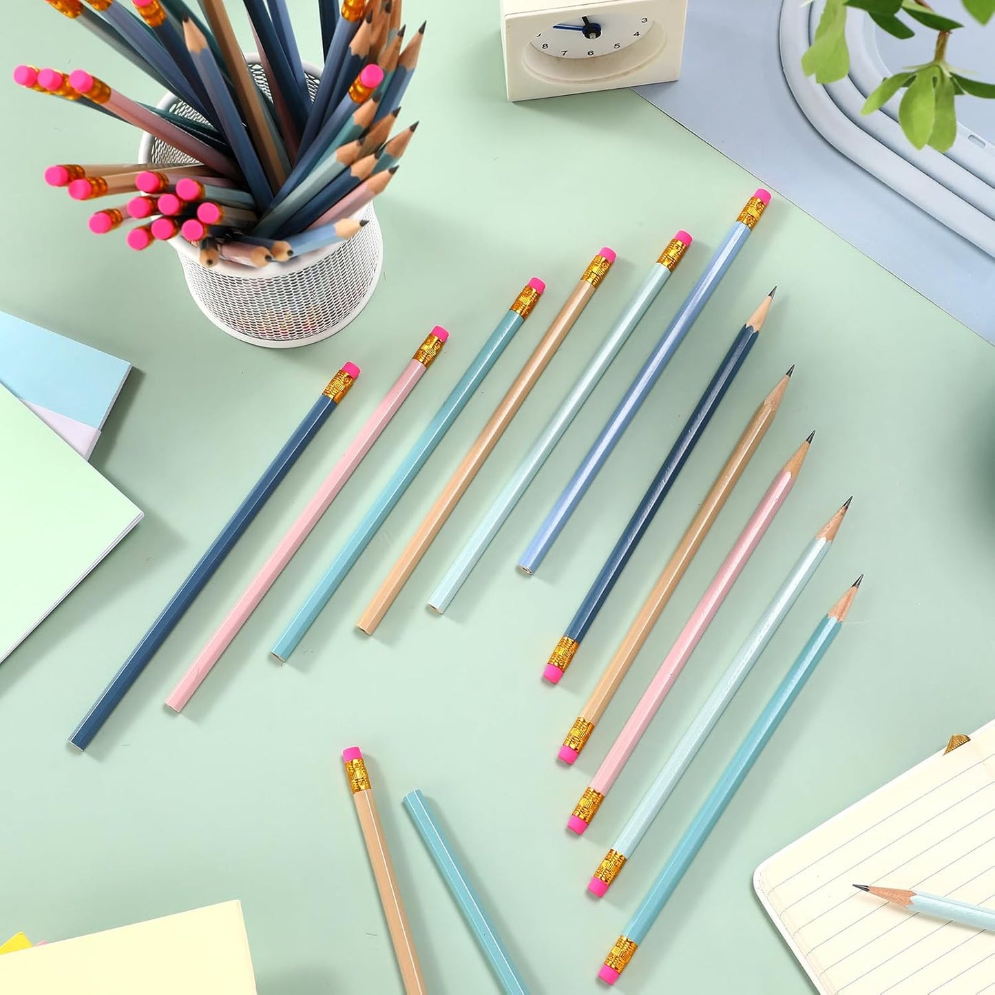 TecUnite 60 Pcs HB Pencils #2 Unsharpened Wood Cased Pencils with Eraser Hexagonal Pencil Cute Graphite No 2 Pen for Adults Gifts Exam School Office Sketching Learning(Morandi Colors, Gold)