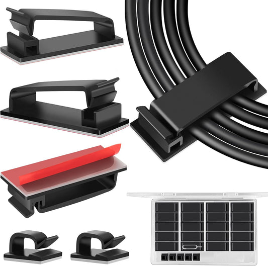50 PCS Black Cable Clips - Large Cord Organizers for Under Desk Cable Wire Management, Adhesive Holder Clips for Multiple Cord Management