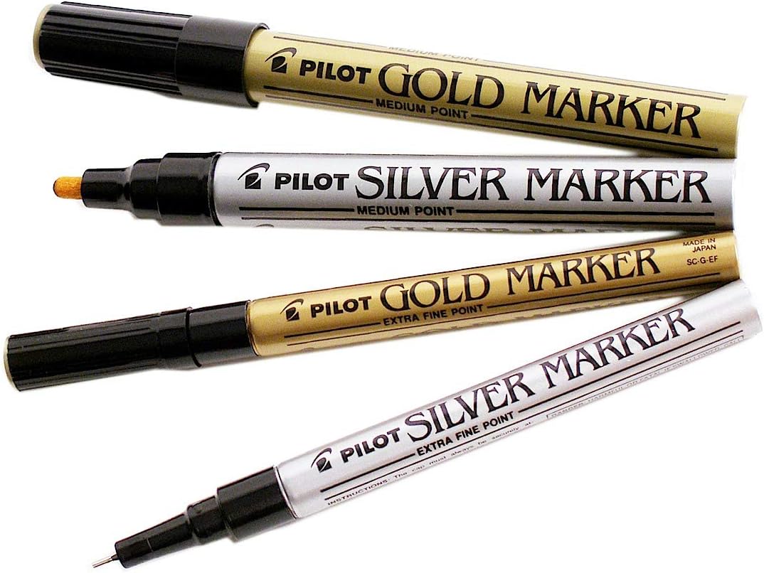 Metallic Permanent Paint Markers, Gold, Extra Fine Point (0.5mm), 12 Count, Bundle with Plastic Reusable Pouch