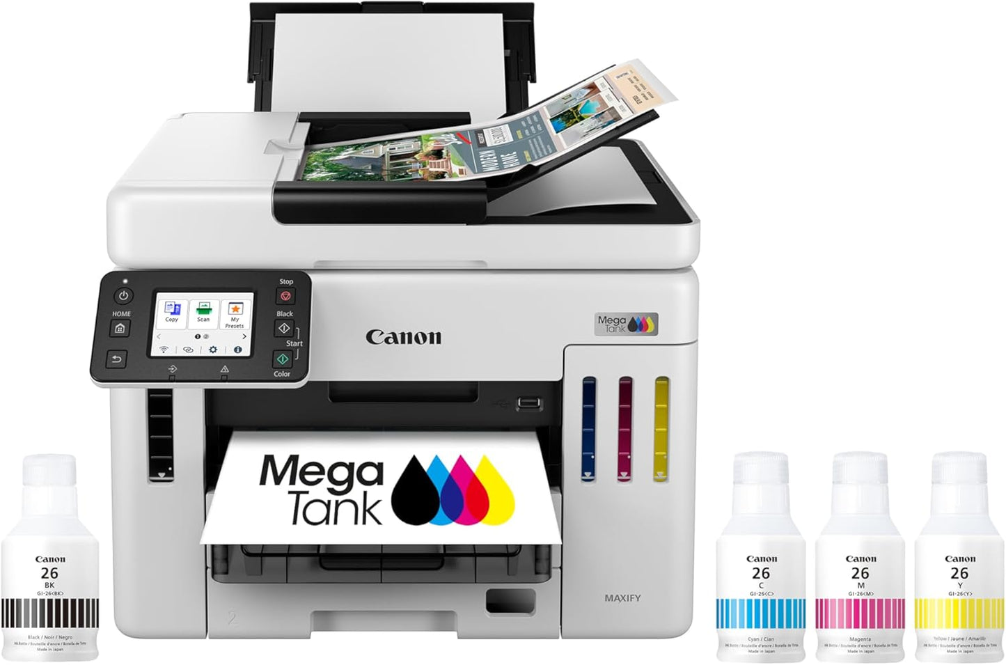 Canon Megatank GX7120 Wireless All-in-One Printer, Print, Copy, Scan and Fax with 2.7" LCD Touch Screen and Auto Document Feeder, White