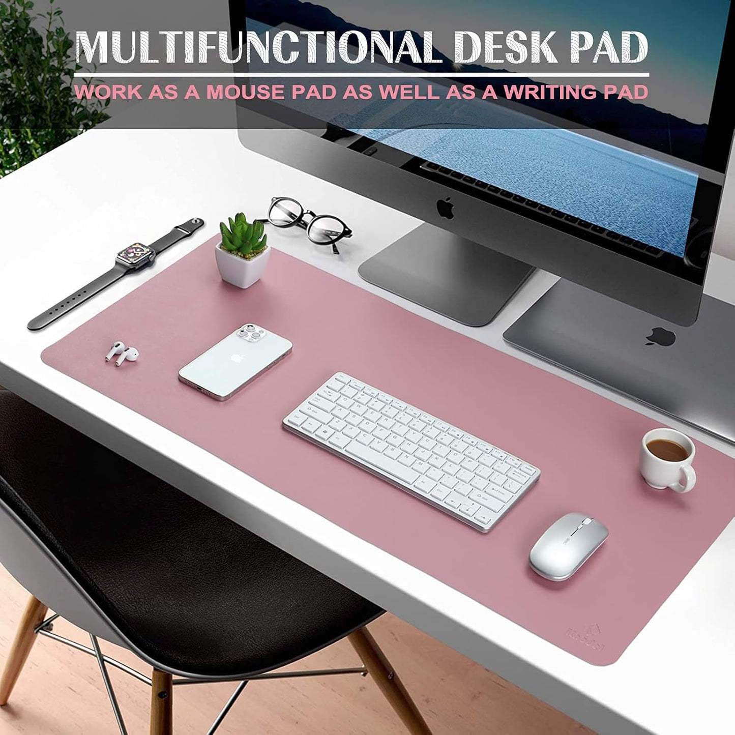 K KNODEL Small Office Leather Desk Mat, Mouse and Keyboard Pad, Computer and Laptop Mat, Desktop Protector and Cover, Writing Pad and Blotter (23.6"x13.8", Purple)
