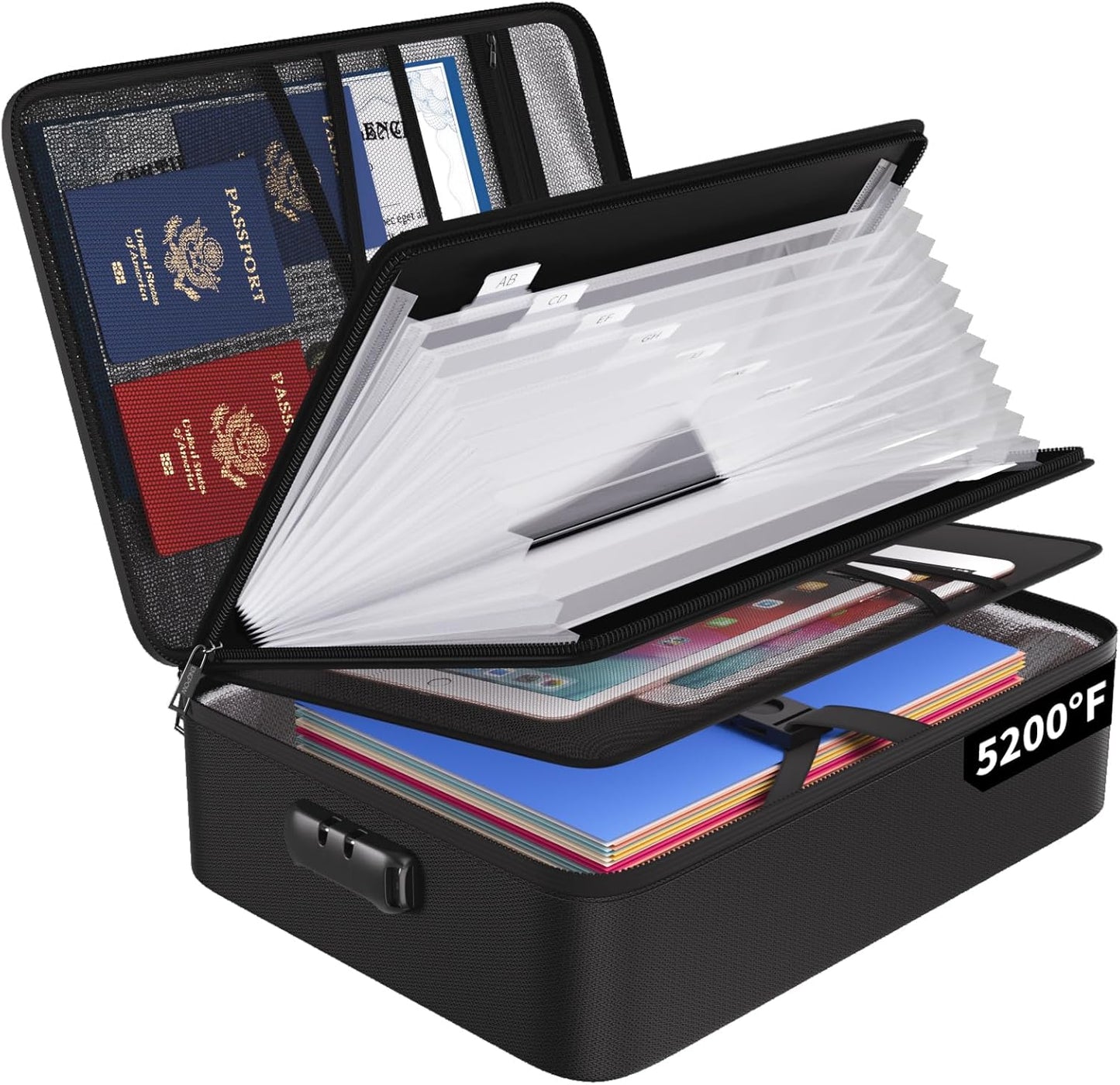 ENGPOW File Organizer Bag with 13 Pocket Accordion File Folder, Fireproof Document Organizer with Lock& Labels,Multi-Layer Portable Home Travel Safe Storage Box for Important Documents,Files and More