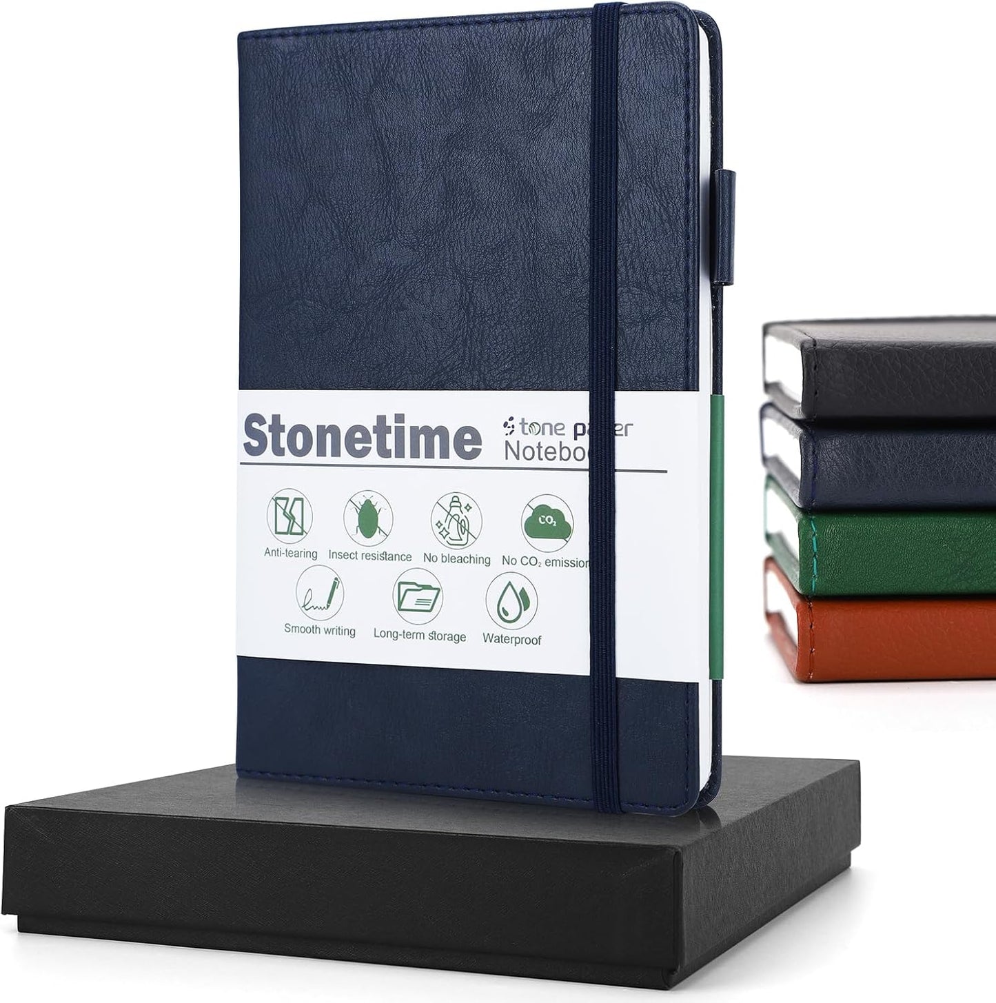 Stone Paper Notebook for Women Men, A5 Waterproof Notebook Hardcover Executive Journal, Ruled Notebooks for Writing, Business, Work ＆ School, 160 Pages Notebook with Box (A5 Blue)