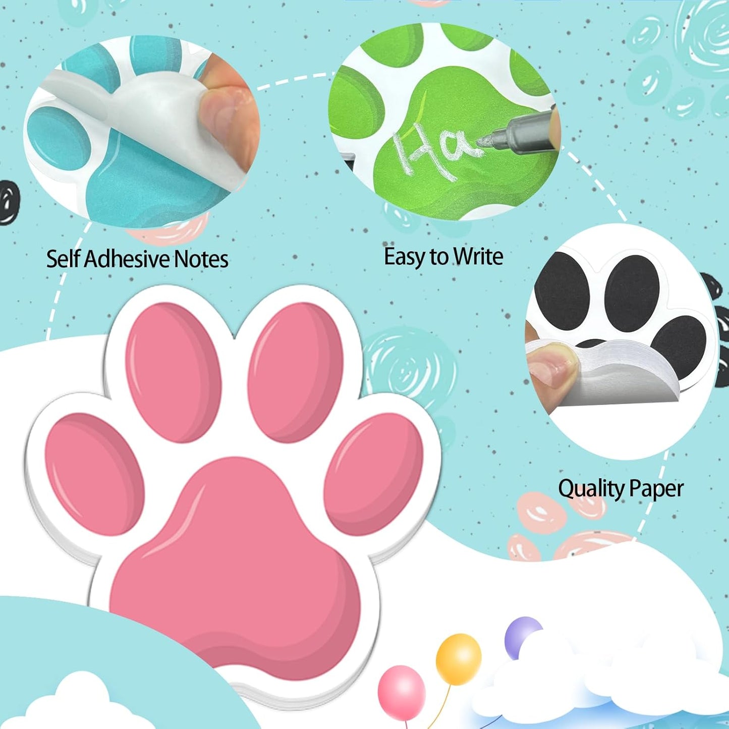 600Pcs Paw Print Note Pads, Colorful Paw Shaped Sticky Notes Kawaii Fun Animal Sticky Notes Pads Dog Party Pocket Notepads Cartoon Memo Pads for Dog Lovers School Home Office Supplies