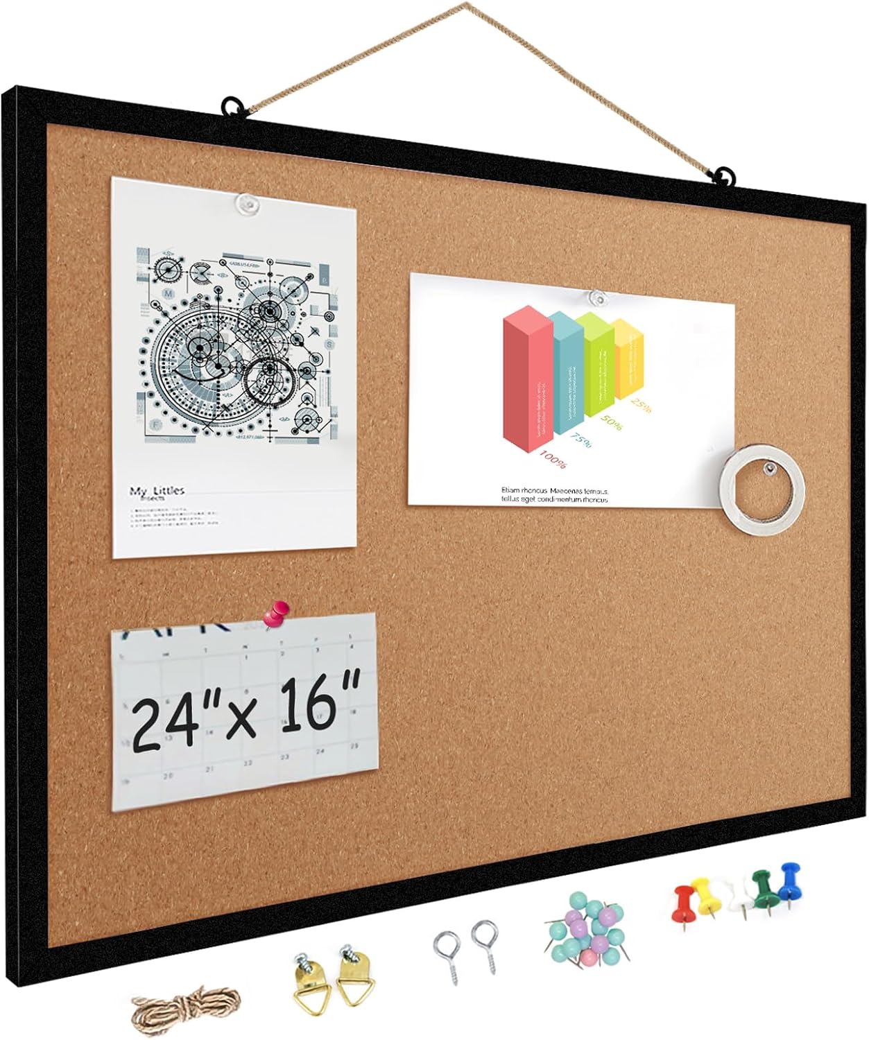 16” x 24” Cork Boards for Walls with Black Wooden Frame 1pack, Double Sided Office Board for Wall Organizer, Bulletins Board Decorative Hanging Pin Board for School, Home & Office, Notice Board
