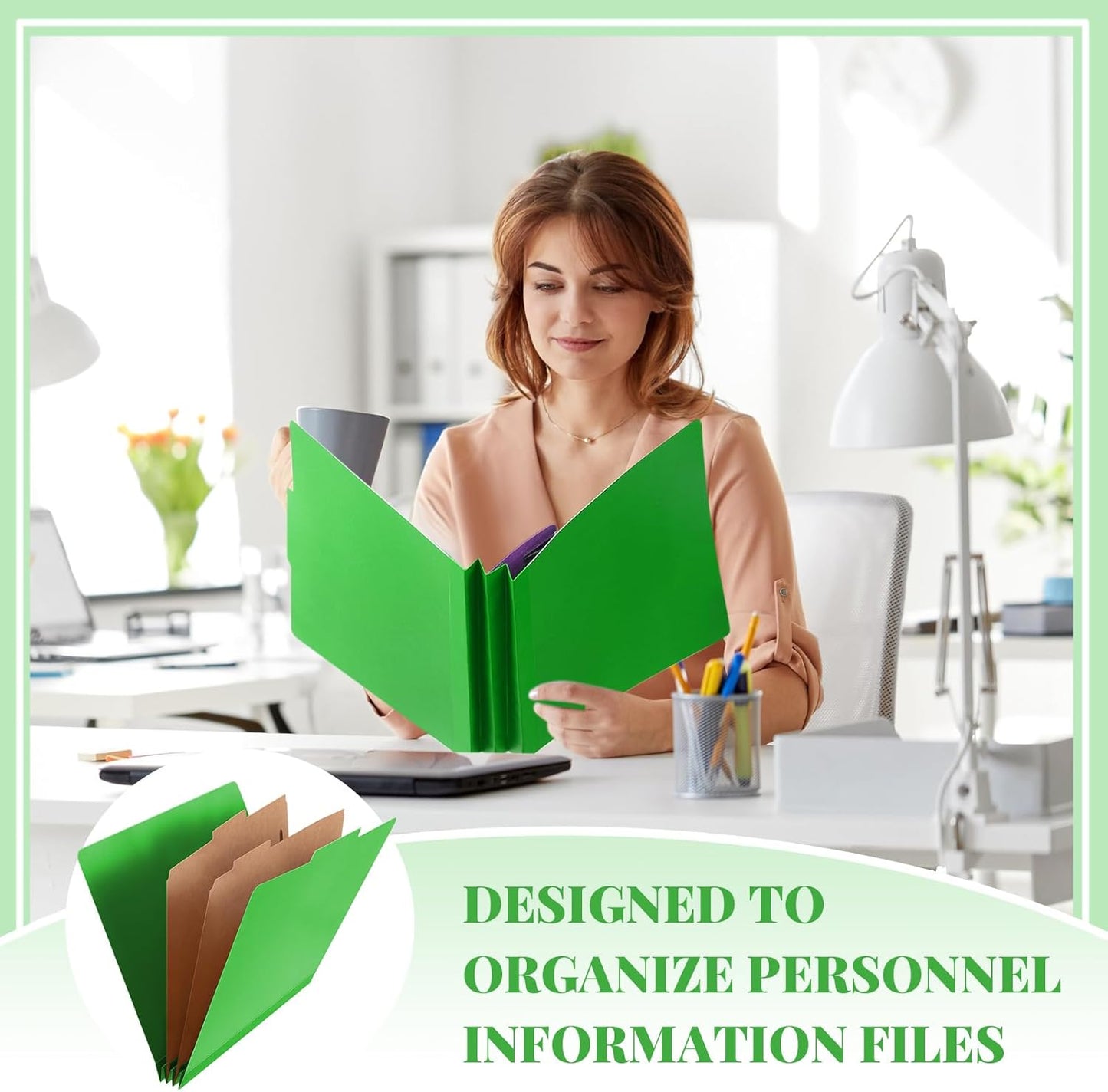 48 Pcs Classification Folders Letter Size, 2 Divider Pressboard File Folders with 3. 5 Inch Expansion, 2 Prongs Fastener, Heavy Duty Office File Organizers for Teachers, Medical (Green)