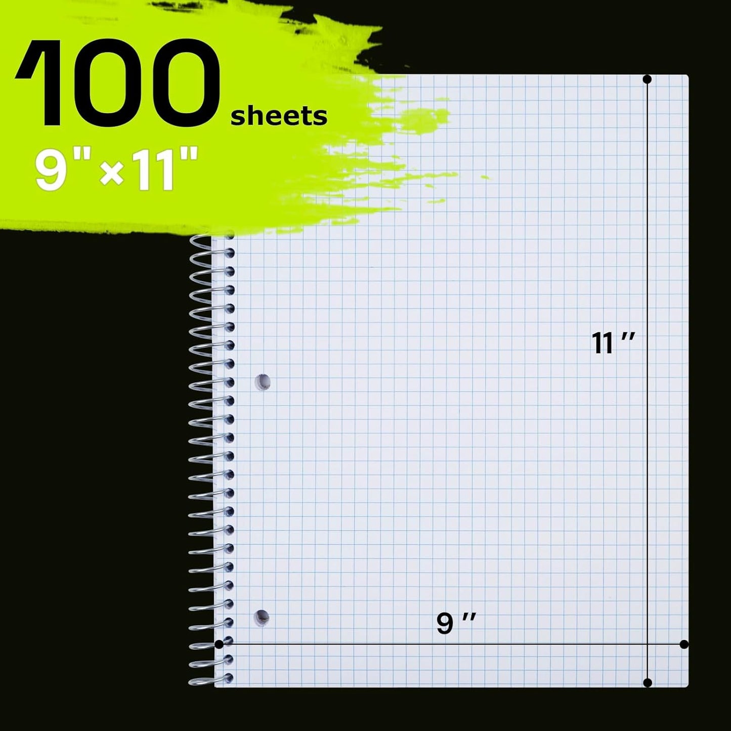 Spiral Notebook for School 3 Pack, 1 Subject, 4x4 Graph Ruled Paper, 100 Sheets, 9" x 11", 1 Divider with Pocket, 3 Hole Punched, Plastic Cover, 1/4" Grid Graphing Note Book Bulk, Light Pink
