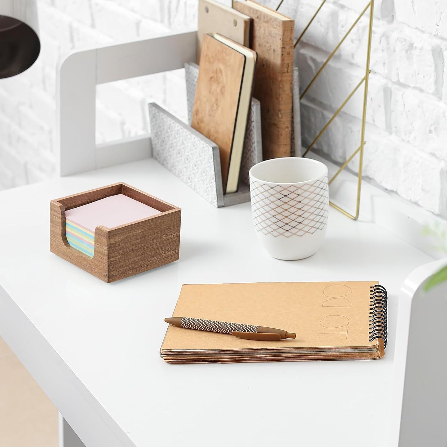 Acacia Wood Sticky Note Holder, Post It Note Dispenser for Office Desk Accessories, Self Stick Note Pad Holder, Memo Pad Holder Dispenser Organizer for School Office Desk Supplies