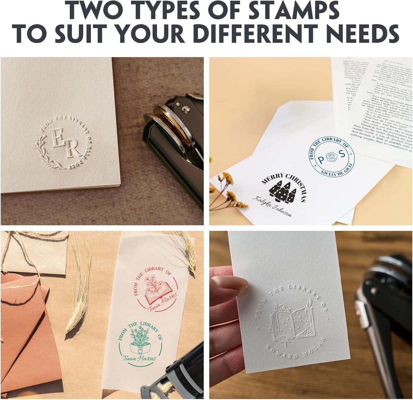 HDSD Custom Embosser - Personalized Book Embosser with Your Message or Design -Suitable for Wedding Invitations, Envelopes & Books (Initials and Text)