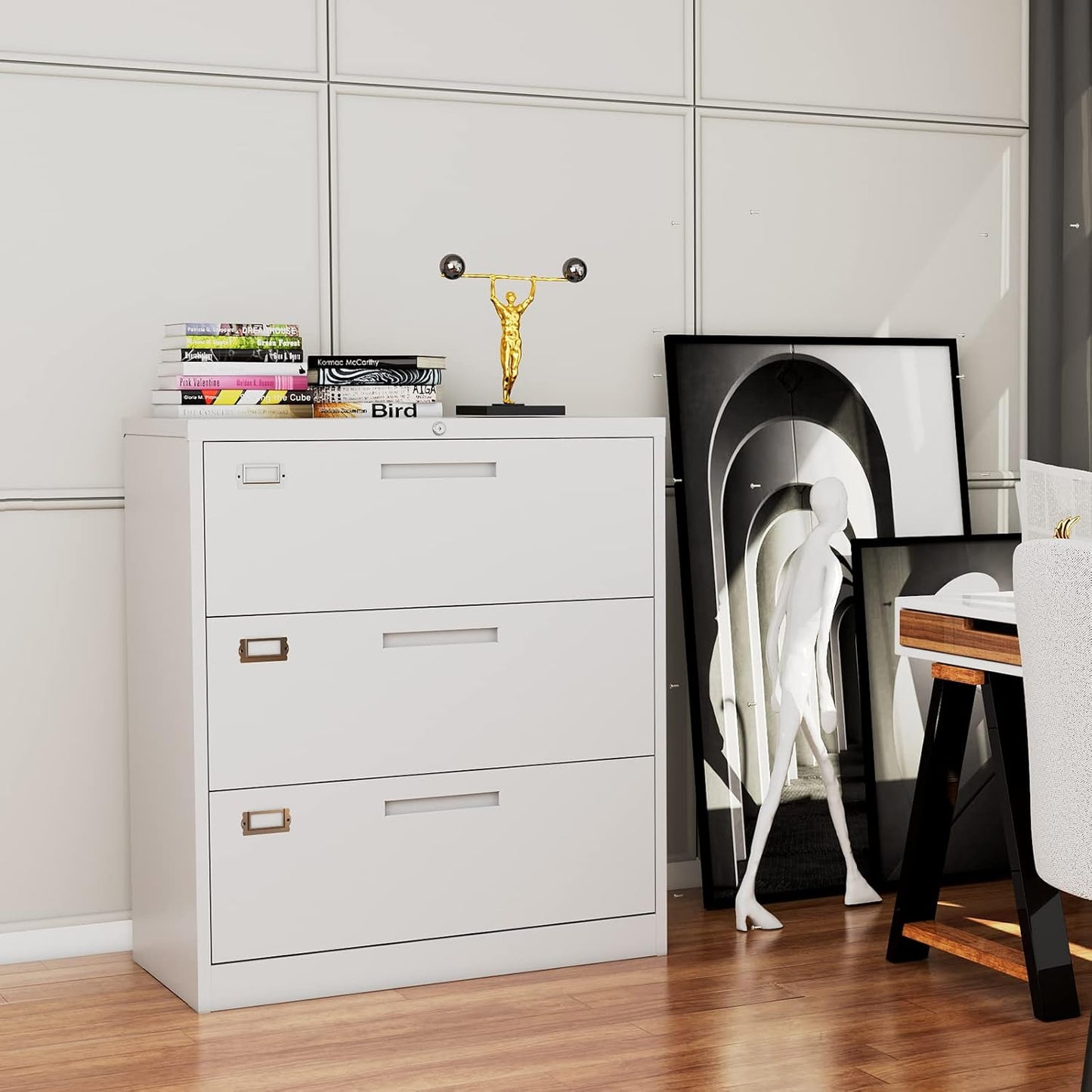 Lateral File Cabinet with Lock, 3 Drawer Large Metal Filing Cabinet,Home Office Lockable Storage Cabinet for Hanging Files Letter/Legal/F4/A4 Size-Assembly Required
