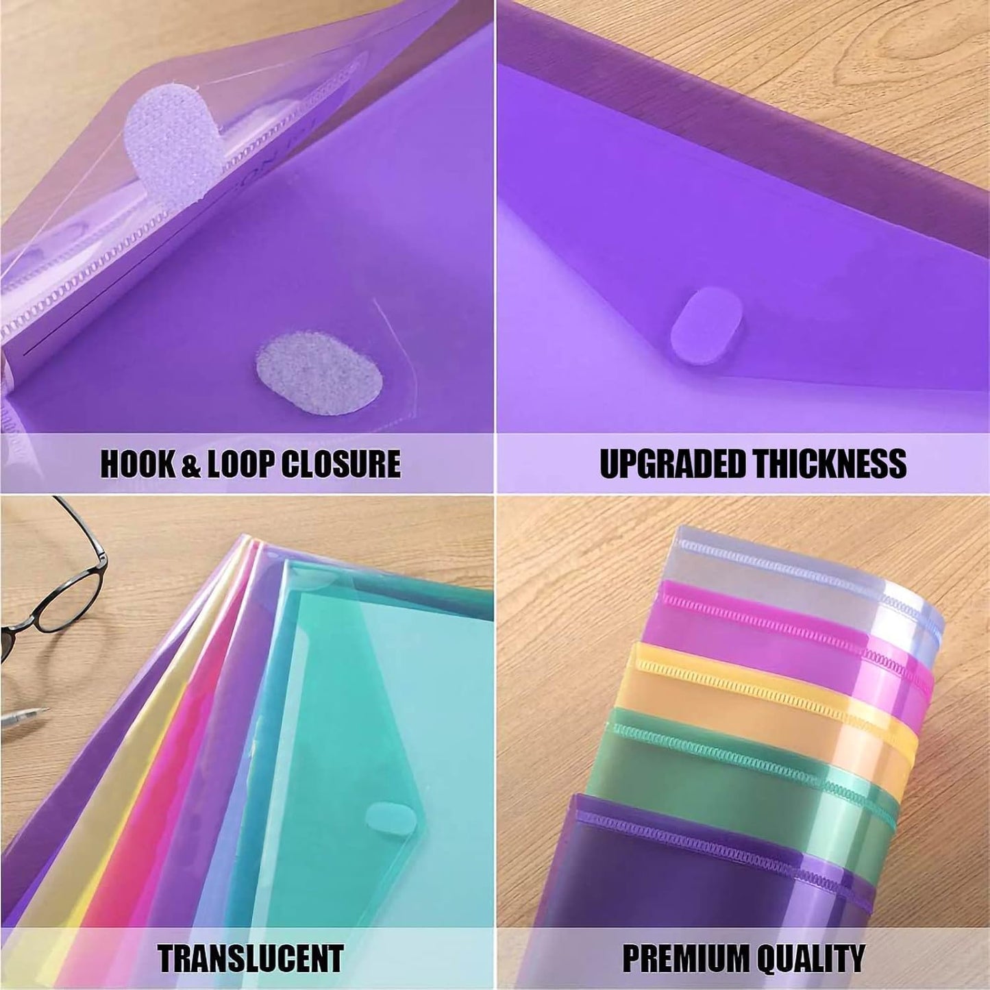 Sooez 6 Pack Plastic Envelopes, Plastic File Folders for Documents, Clear School Folder, Colored File Folders Letter A4 Size, Waterproof Poly Envelopes with Closure, 6 Color