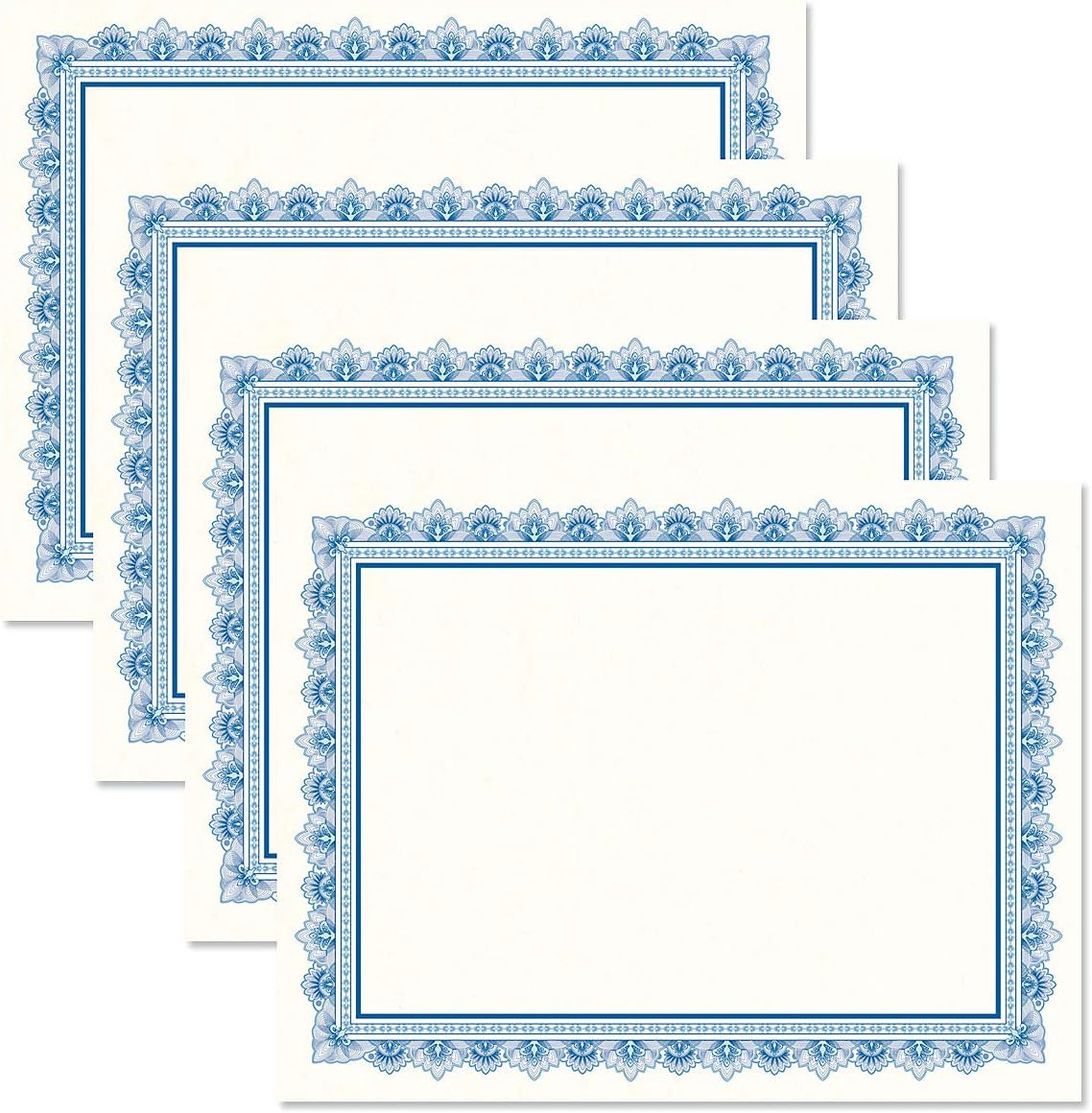 Intricate Blue & White Parchment Certificate Papers - Pack of 25, Laser & Inkjet Printer Compatible, For Office, Business Awards, Graduation, School Diplomas, 8-1/2" x 11" on 60 lb. Text Stock