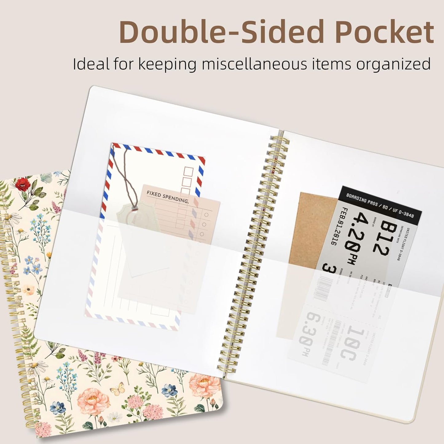 Cute Spiral Notebook journal A4 Aesthetic Pretty Design for Women Girls Kawaii with Pocket, 8.5 x 11 inch, Graph, Plant Flower