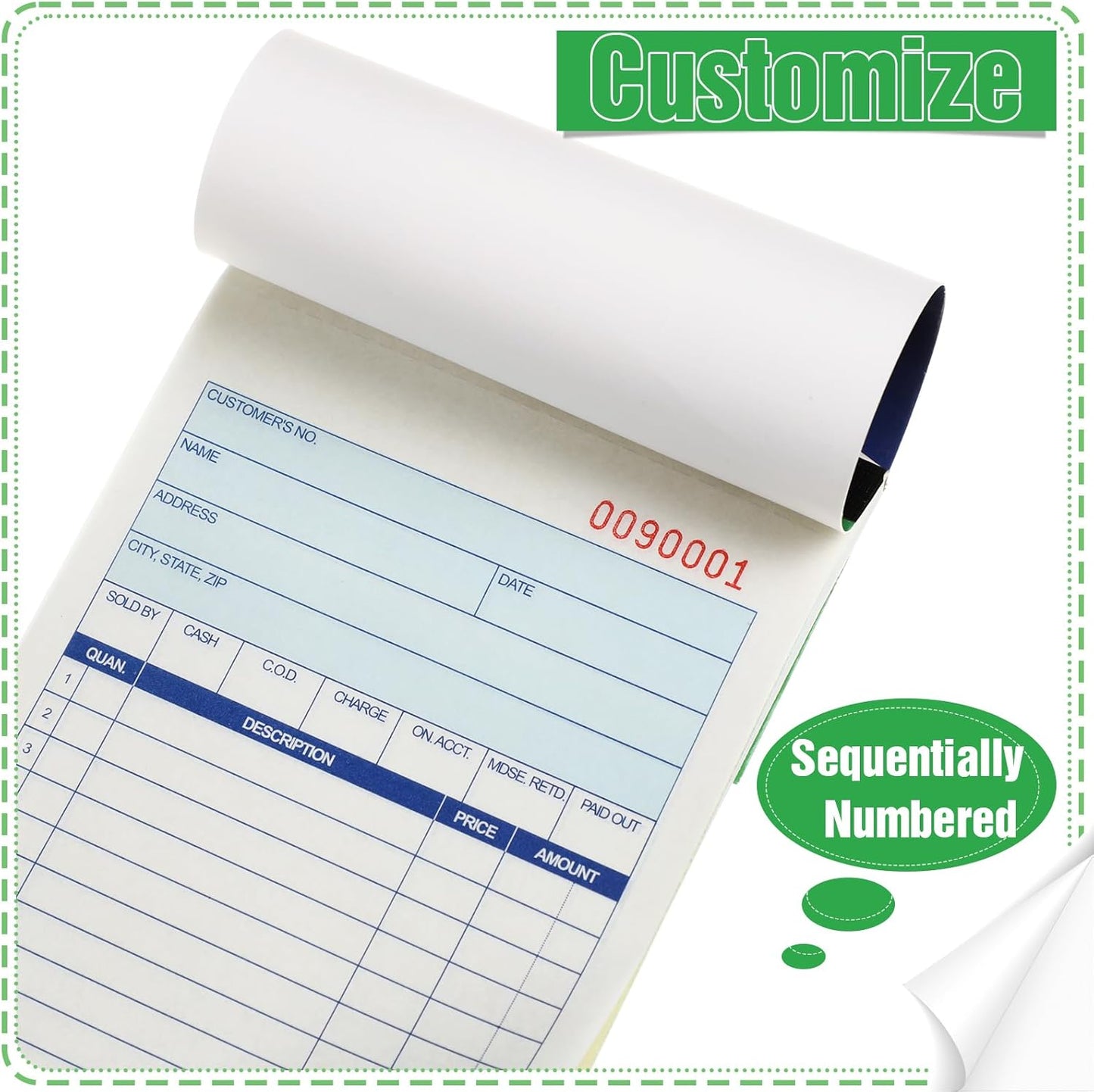 Lincia 12 Pads Sales Order Books 2 Part Carbonless (White/Canary Yellow) Receipt with Carbon Copies Cover Receipt Form Invoice 50 Sets Per Book (4.18 x 7.2 Inch/ 10.6 x 18.3 Cm)